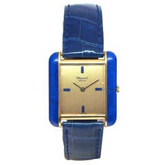 Vintage Chopard Yellow Gold and Lapis Lazuli Rectangular Wristwatch circa 1960s