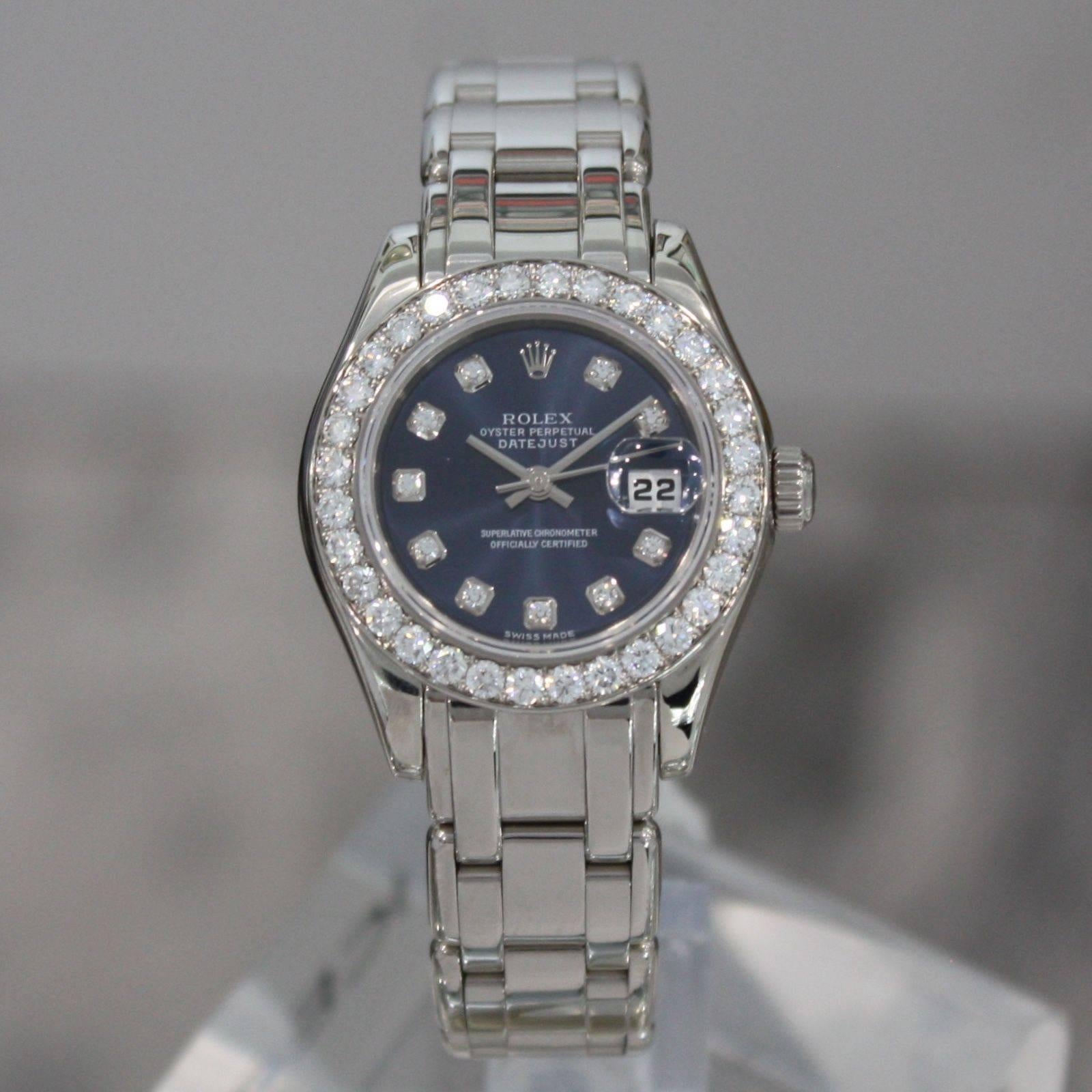 Rolex Lady's Pearlmaster White Gold Diamond Wristwatch Ref 80299 In Good Condition In Los Angeles, CA