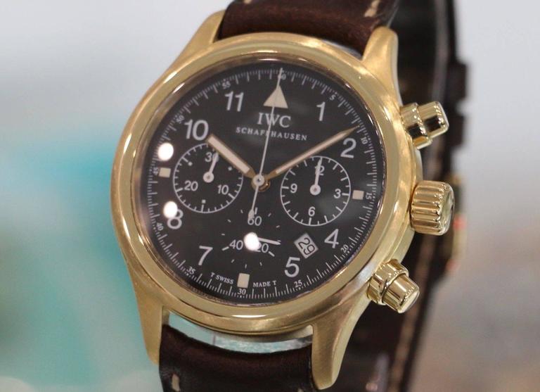 IWC Yellow Gold Pilot's Flieger Chronograph Mecaquartz Wristwatch at  1stDibs | iwc mecaquartz flieger chronograph, iwc mecaquartz