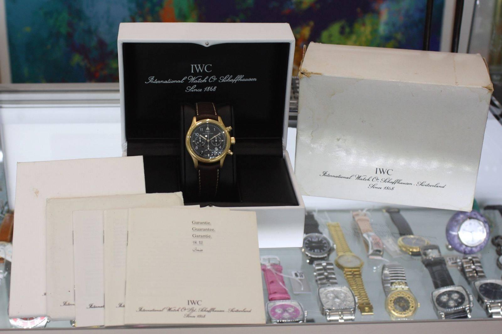 IWC Yellow Gold Pilot's Flieger Chronograph Mecaquartz Wristwatch 2