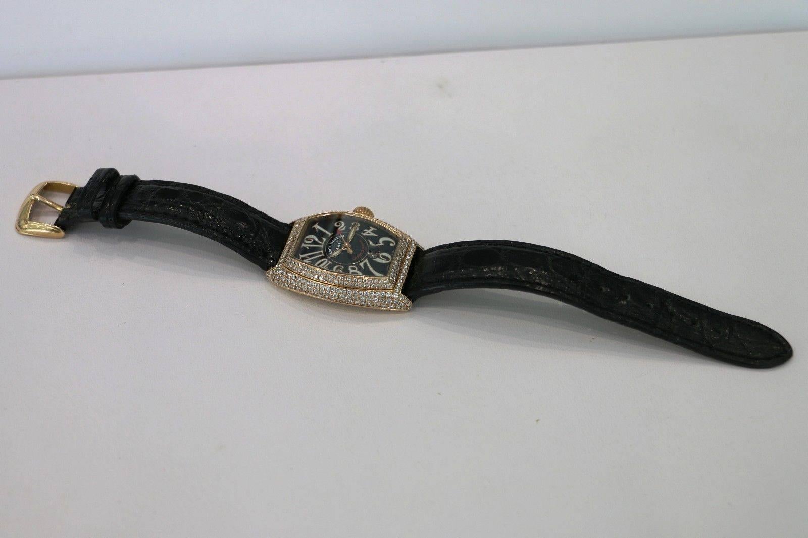 Franck Muller Lady's SCD Rose Gold Diamond Conquistador Automatic Wristwatch In Excellent Condition In Los Angeles, CA
