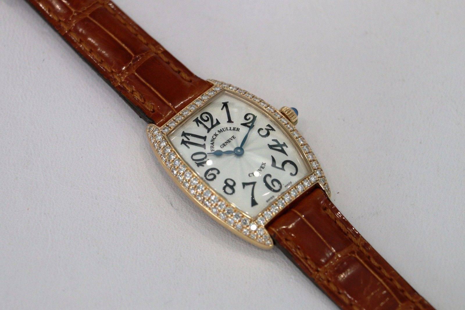 Franck Muller Lady's Rose Gold Diamonds Cintree Curvex Quartz Wristwatch In Excellent Condition In Los Angeles, CA