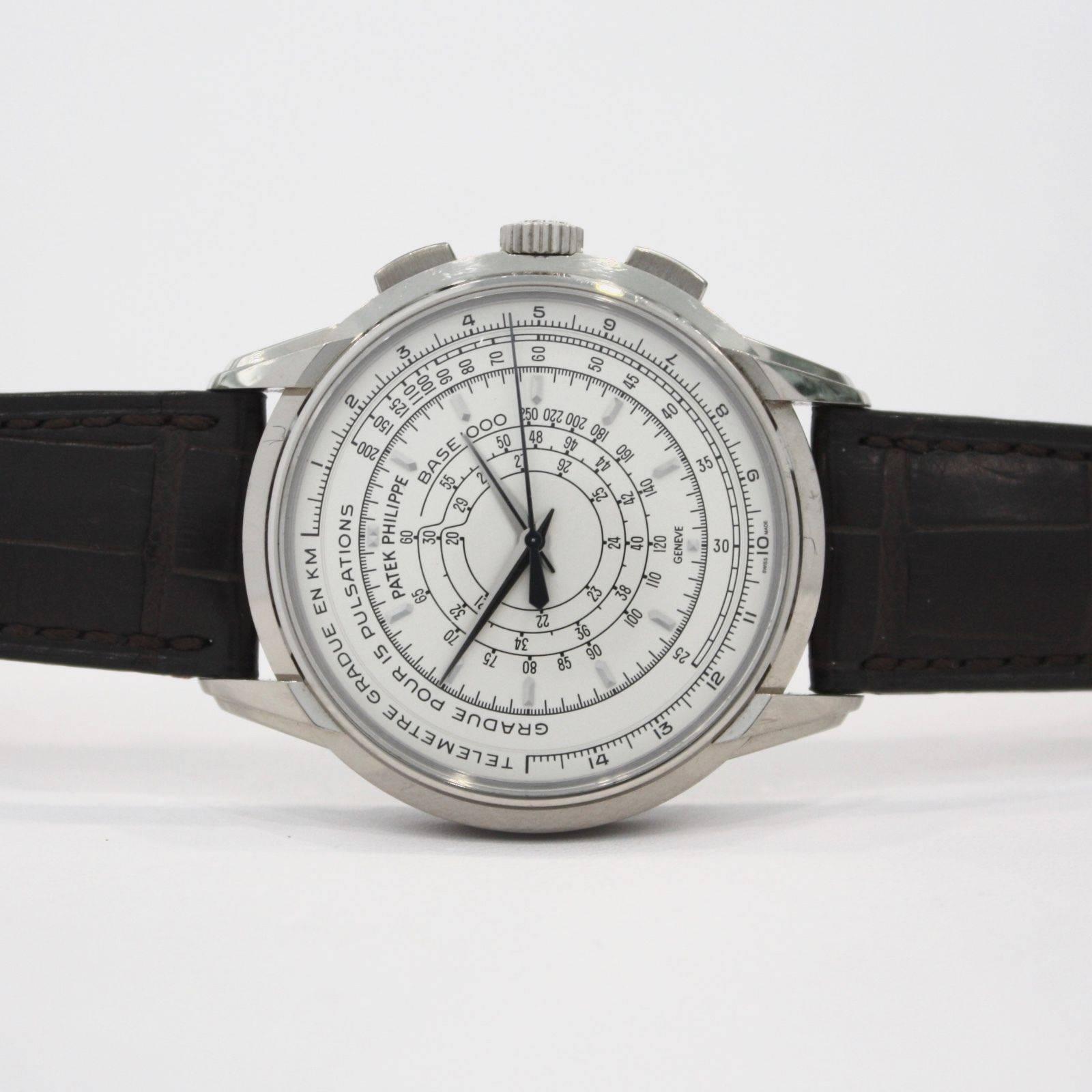 Patek Philippe White Gold Multi-Scale Chronograph Automatic Wristwatch In Good Condition In Los Angeles, CA