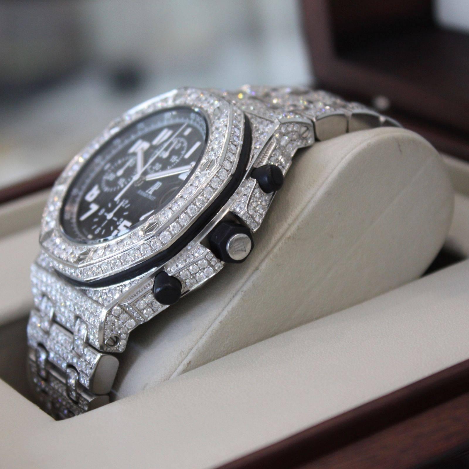 Women's or Men's Audemars Piguet Stainless Steel Diamond Royal Oak Offshore Automatic Wristwatch For Sale