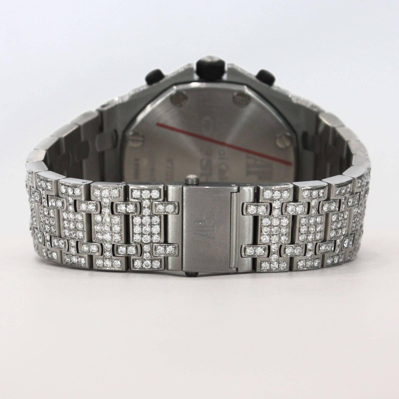 Audemars Piguet Stainless Steel Diamond Royal Oak Offshore Automatic Wristwatch For Sale 2