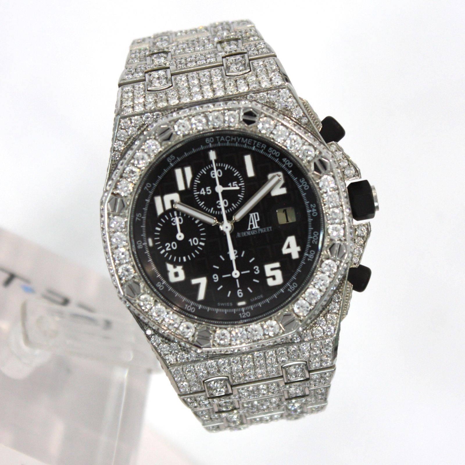 Audemars Piguet Stainless Steel Diamond Royal Oak Offshore Automatic Wristwatch For Sale 3