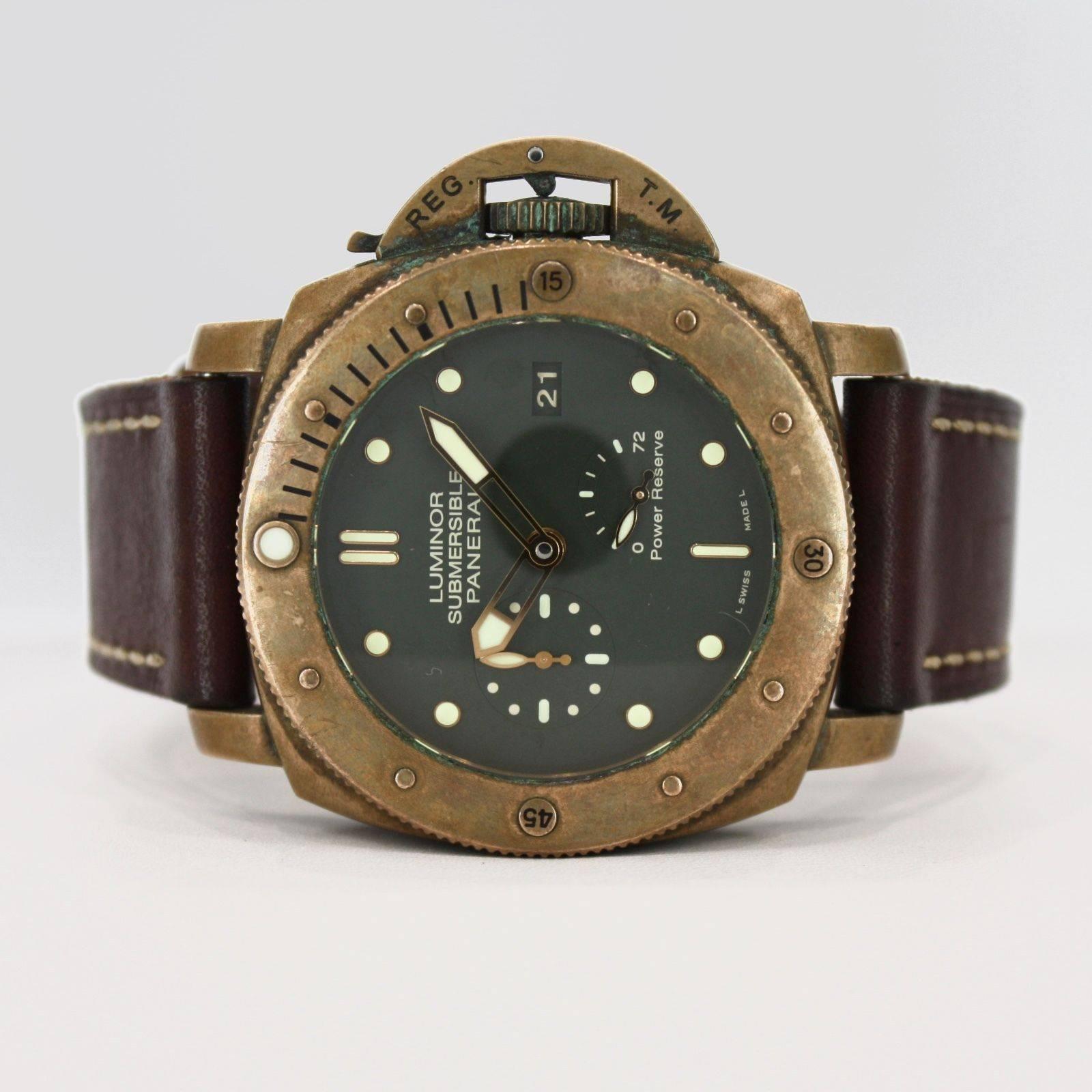 Brand Name: Panerai 
Style Number: PAM00507
Also Called: PAM 507, Bronzo
Series: Luminor Submersible 1950 3 Days Power Reserve
Gender: Men's
Case Material: Bronze
Dial Color: Green
Movement: Automatic
Engine: P.0002 - executed entirely by