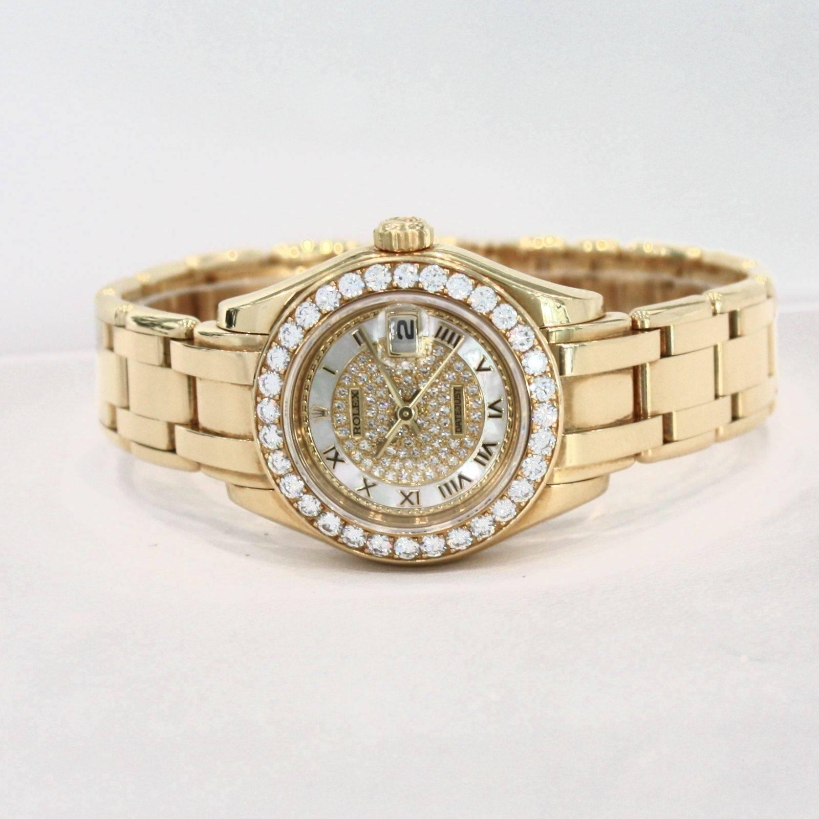 Rolex Ladies Yellow Gold Pave Diamonds Pearlmaster Automatic Wristwatch 1