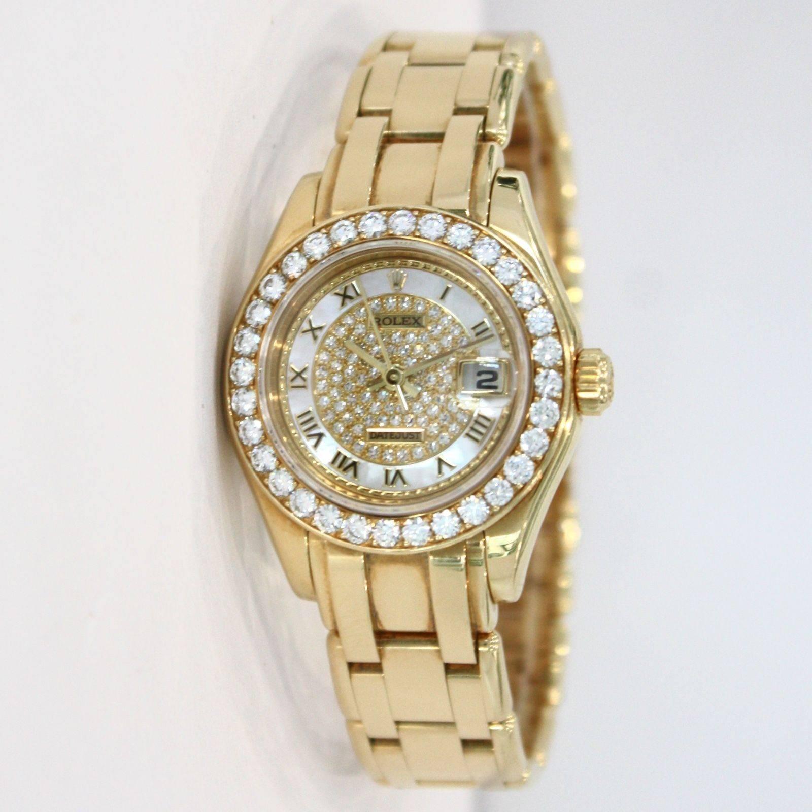 Rolex Ladies Yellow Gold Pave Diamonds Pearlmaster Automatic Wristwatch 2
