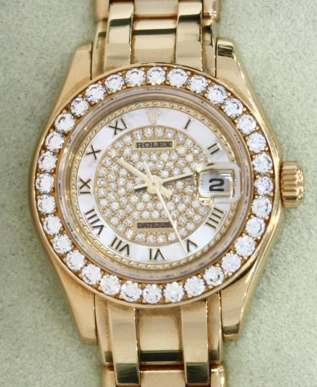 Rolex Ladies Yellow Gold Pave Diamonds Pearlmaster Automatic Wristwatch 3