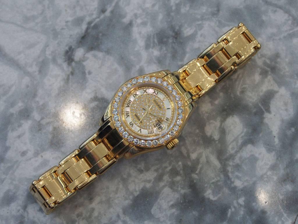 Rolex Ladies Yellow Gold Pave Diamonds Pearlmaster Automatic Wristwatch 4