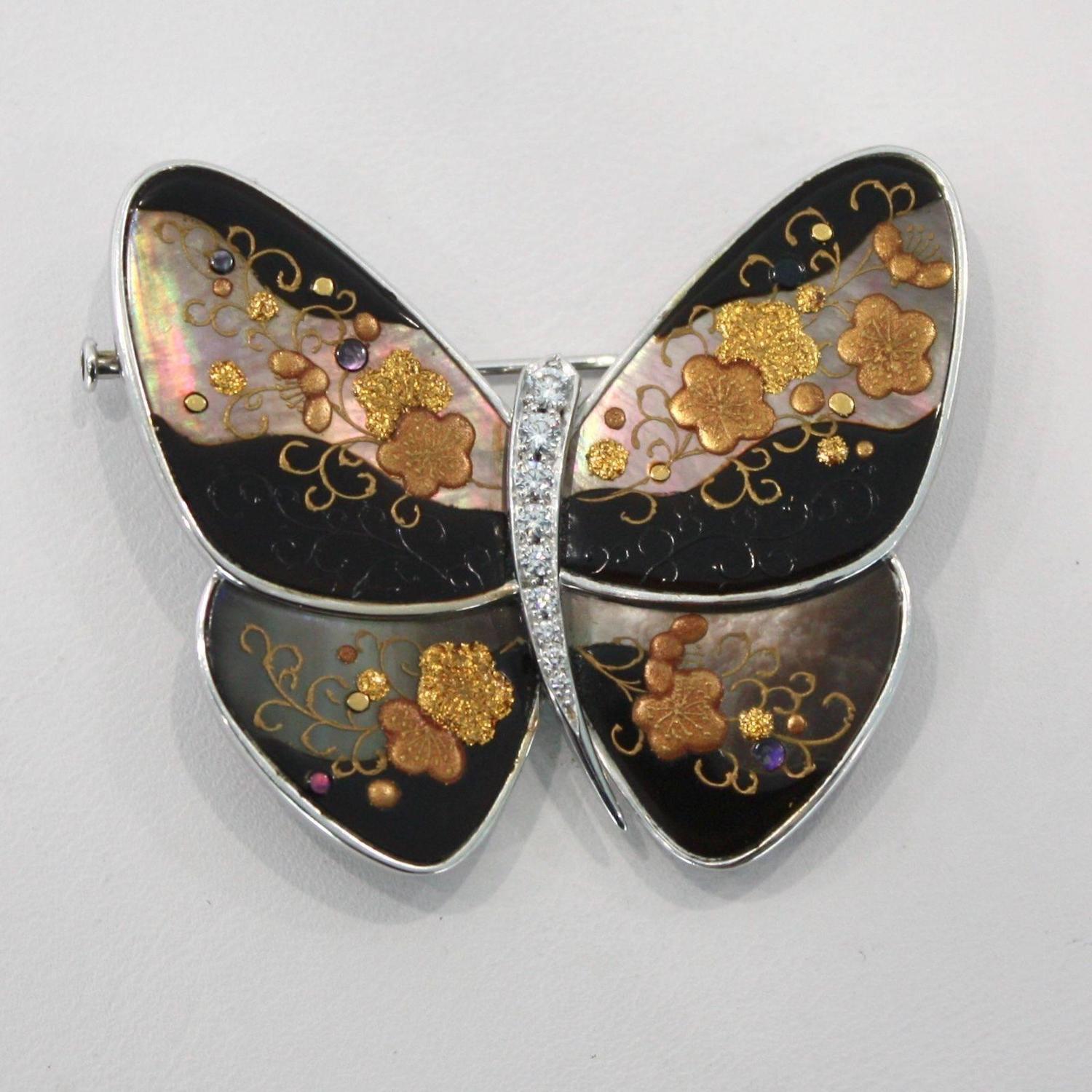 Van Cleef and Arpels Ume Lacquered Butterfly Pin For Sale at 1stdibs
