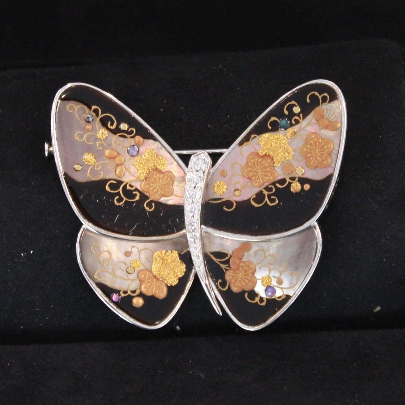 Van Cleef & Arpels Ume Lacquered Butterfly Pin 1