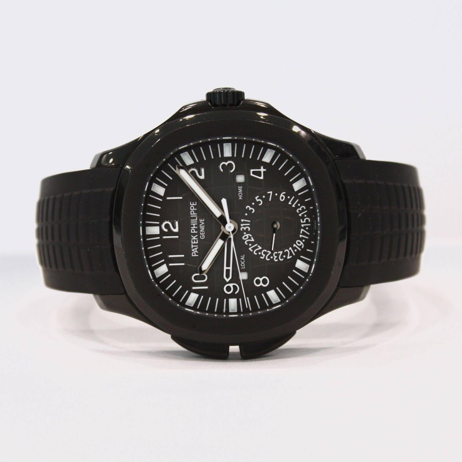 Brand Name: Patek Philippe
Style Number: 5164A
Also Called: 5164 A
Series: Aquanaut Travel Time 
Gender: Men's
Case Material; Stainless Steel DLC/PVD
Dial Color: Black
Movement: Automatic
Engine: Patek Philippe Caliber 324 S C (28,800vph, 213