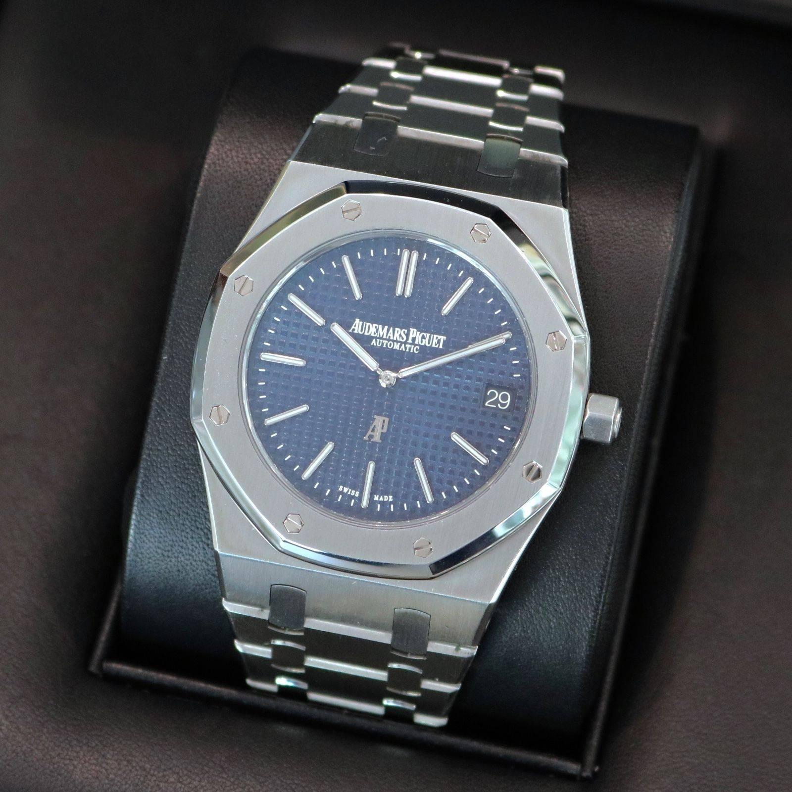 Audemars Piguet Stainless Steel Royal Oak Extra Thin Blue Dial Wristwatch 1
