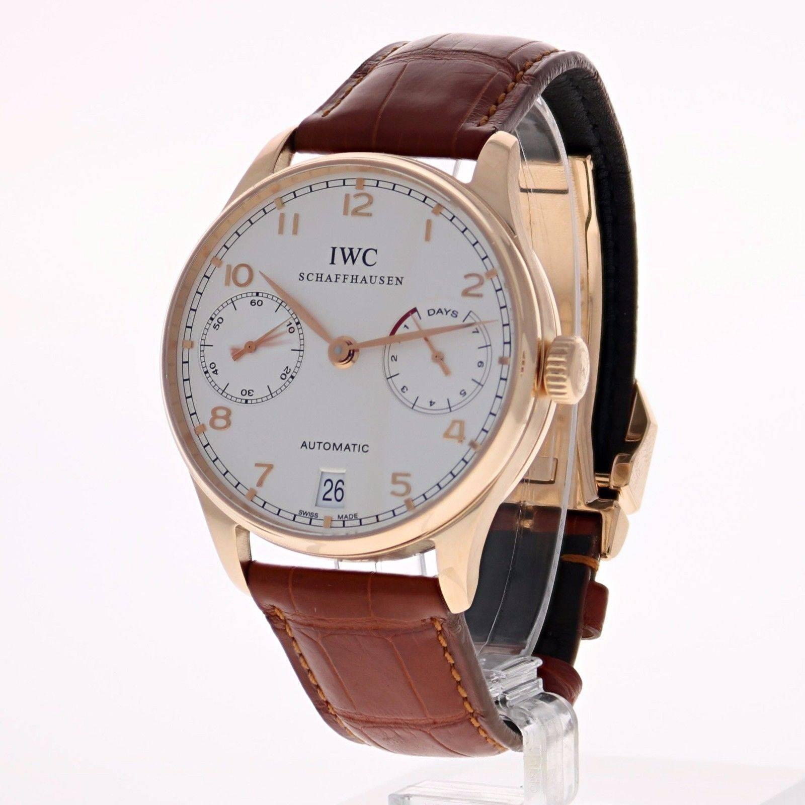 IWC Rose Gold Portuguese 7 Day Power Reserve Automatic Wristwatch Ref. IW500113 In Excellent Condition In Los Angeles, CA