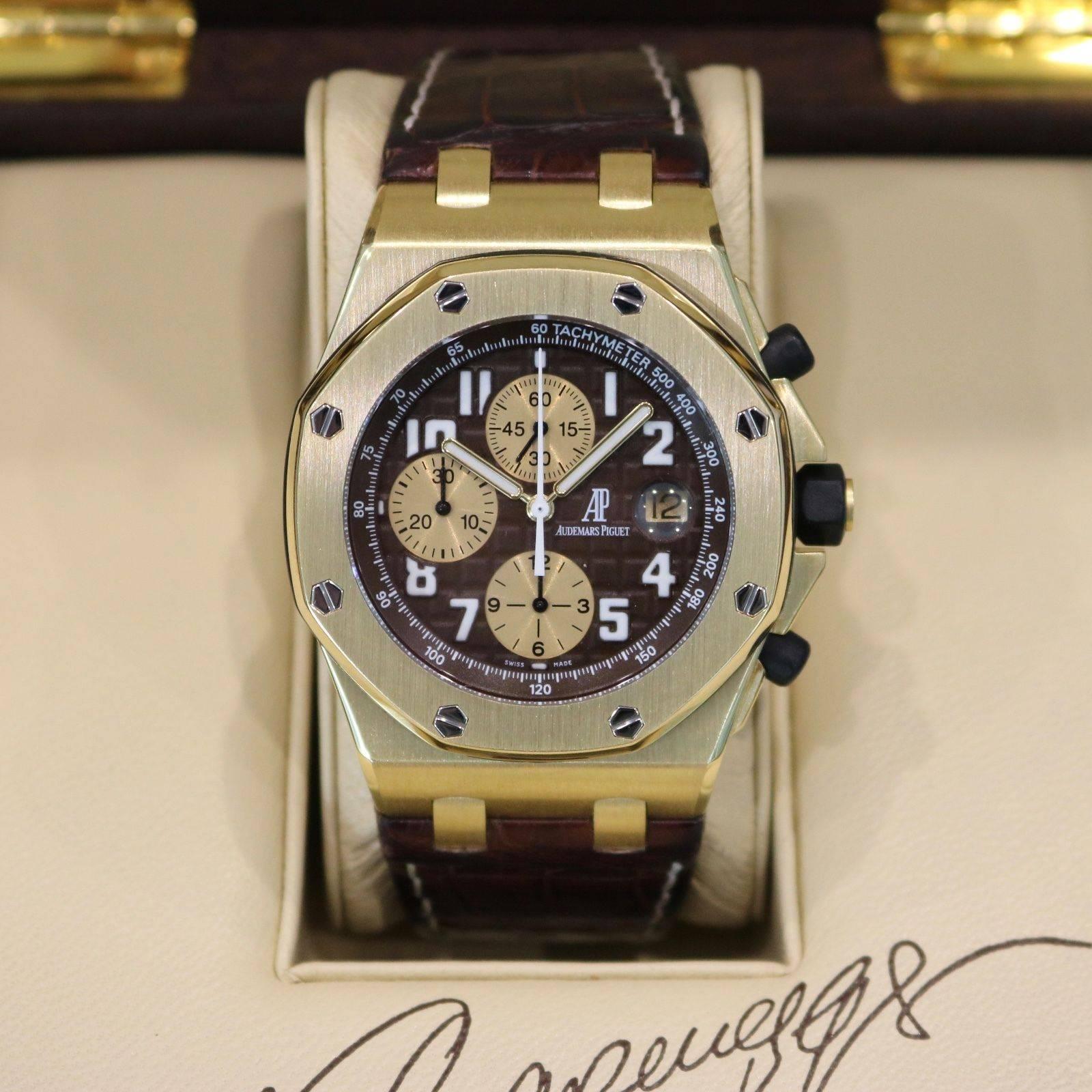 This limited edition model was made in 400 examples and released in 2003. Collectors Box is signed by Arnold too!

Brand Name: Audemars Piguet
Style Number: 26007BA.OO.D088.CR.01
Also Called: 26007BAOOD088CR01
Series: Royal Oak Offshore Arnold