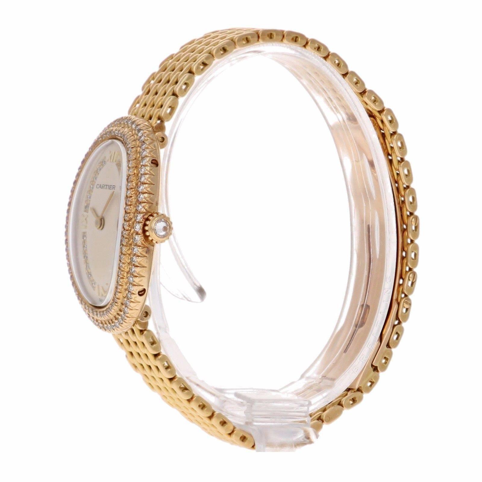 Women's Cartier Ladies Yellow Gold Diamonds Baignoire Grain De Riz Mechanical Wristwatch