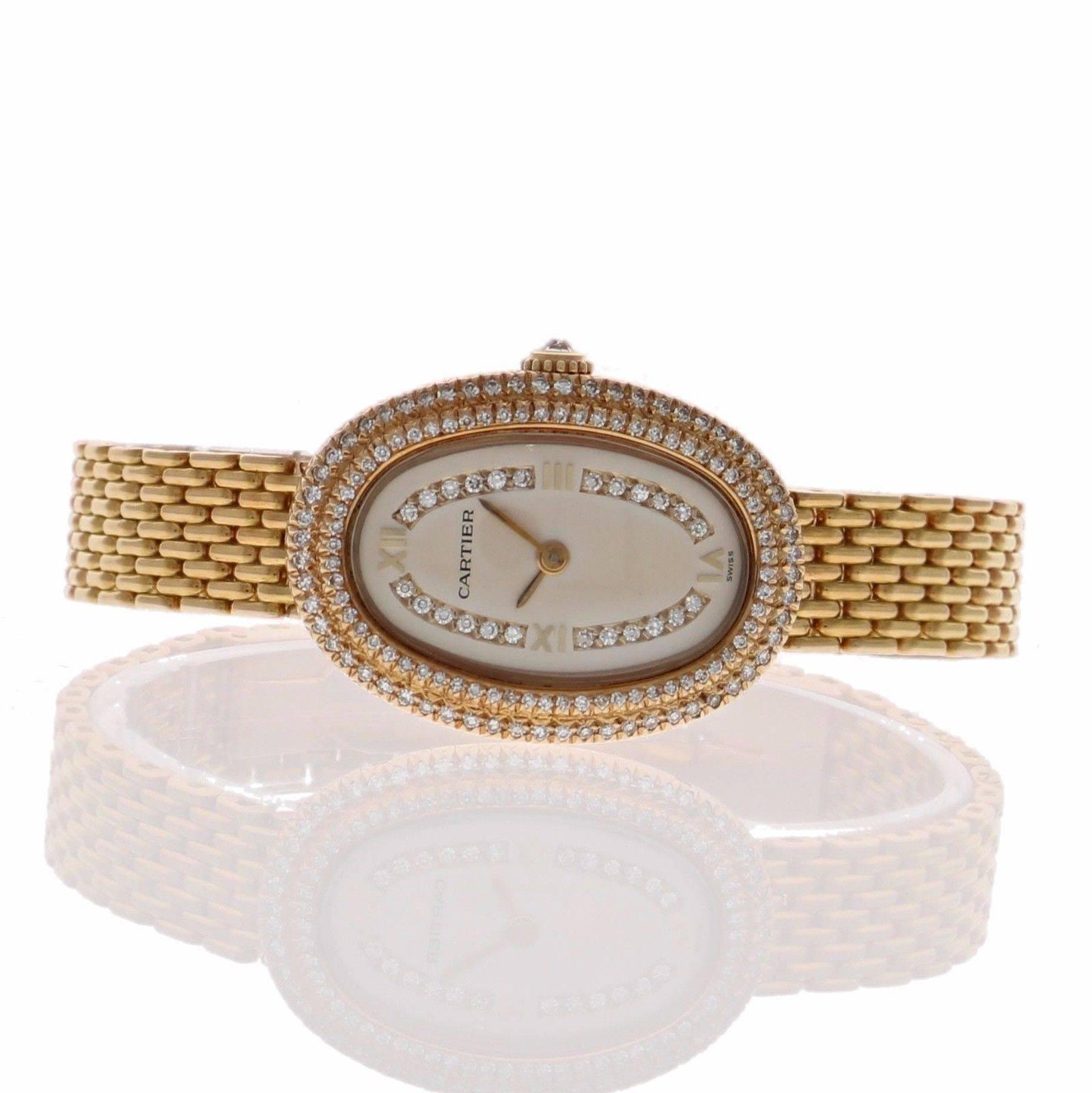 Cartier Ladies Yellow Gold Diamonds Baignoire Grain De Riz Mechanical Wristwatch 1