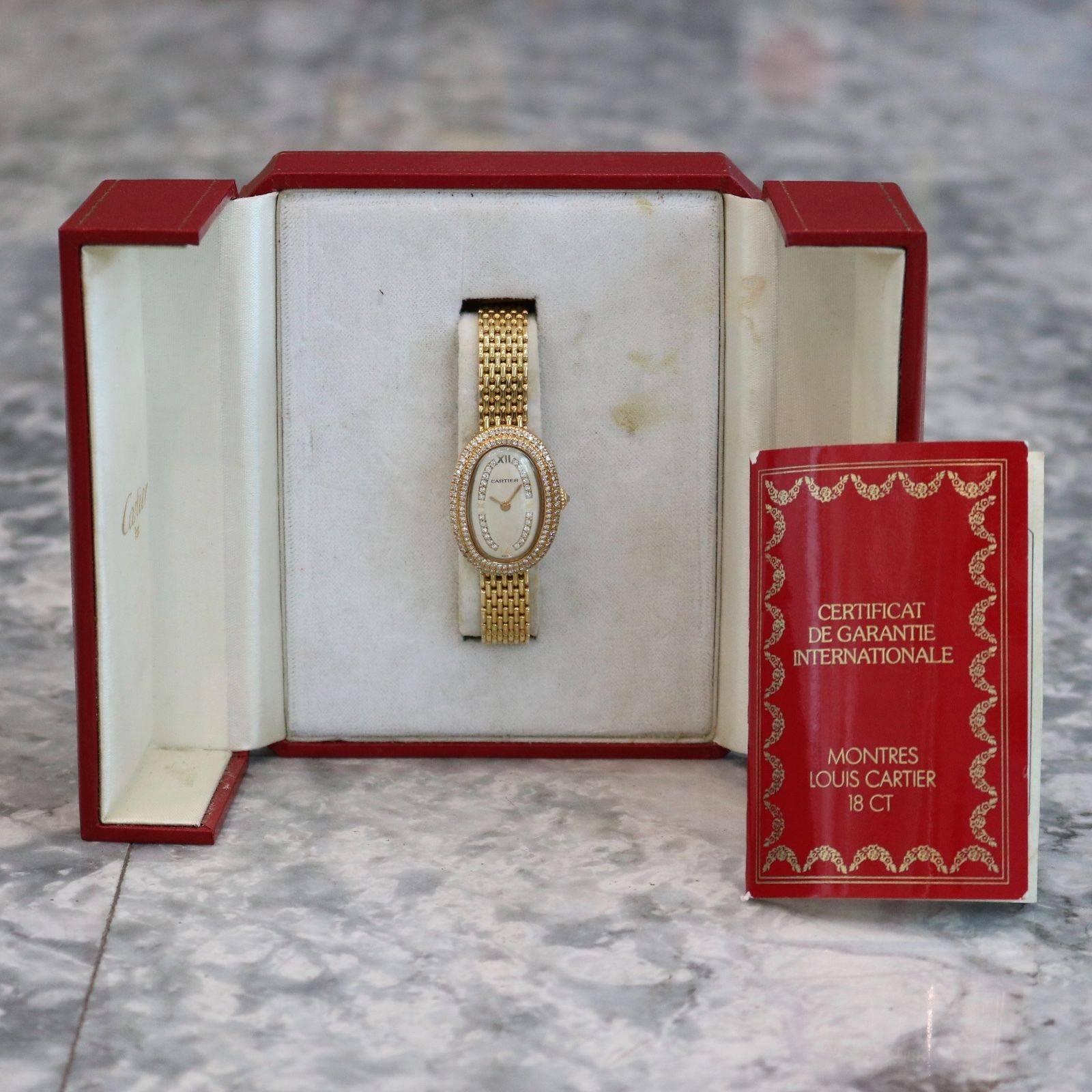 Cartier Ladies Yellow Gold Diamonds Baignoire Grain De Riz Mechanical Wristwatch 3