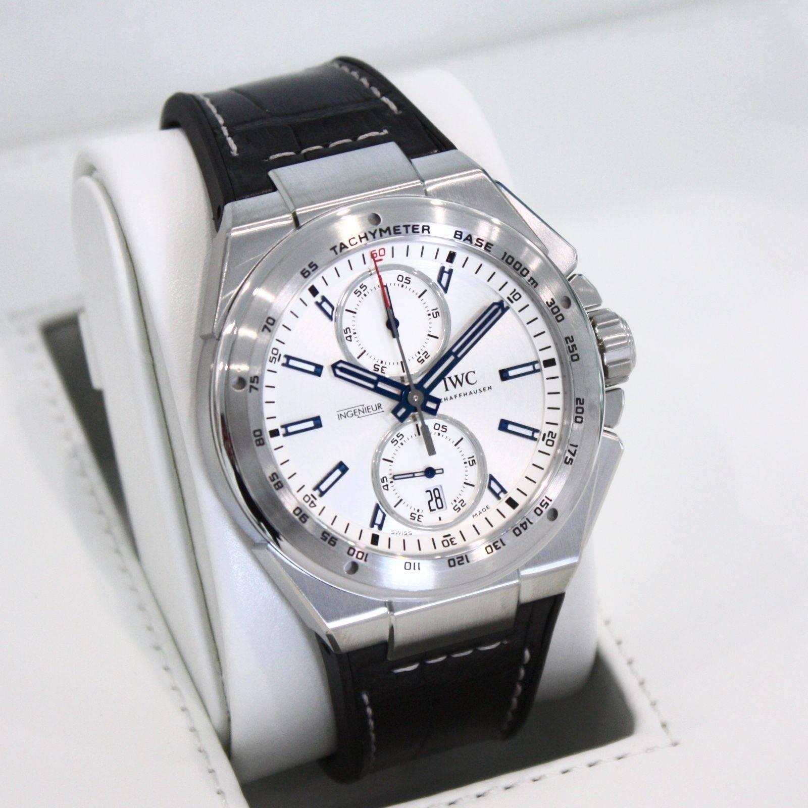 Brand Name: IWC
Style Number: IW378509
Also Called: 378509, 3785-09, IW3785-09
Series: Ingenieur Chronograph Racer
Gender: Men's
Case Material: Stainless Steel
Dial Color	: Silver w/ Blue Accents 
Movement: Automatic
Engine: IWC Caliber