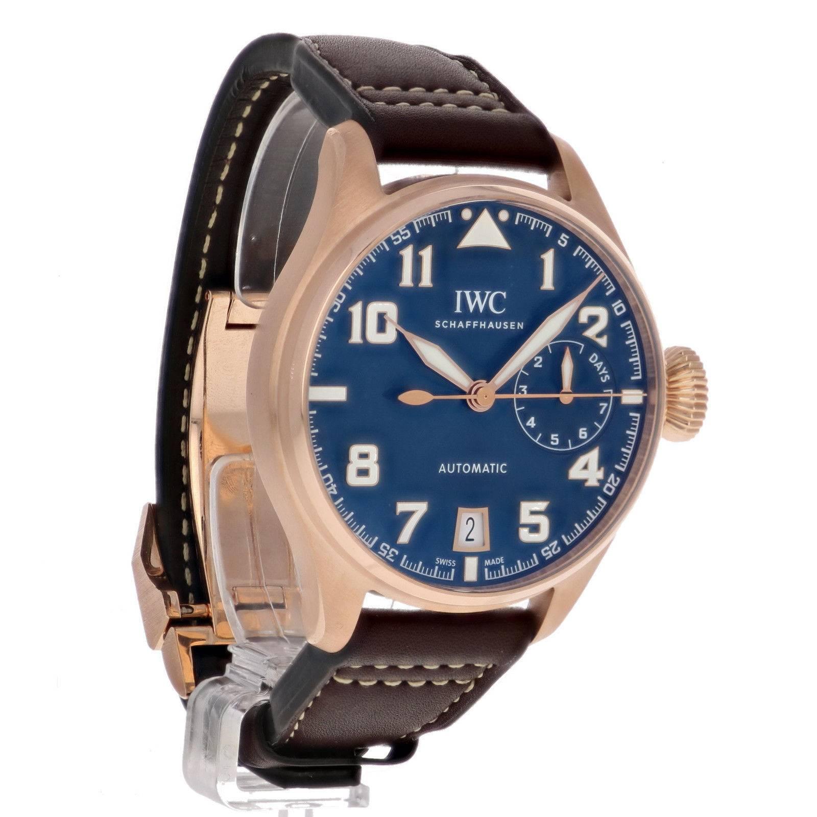 Women's or Men's IWC Big Pilot 034 Le Petit Prince Rose Gold Blue Automatic Wristwatch