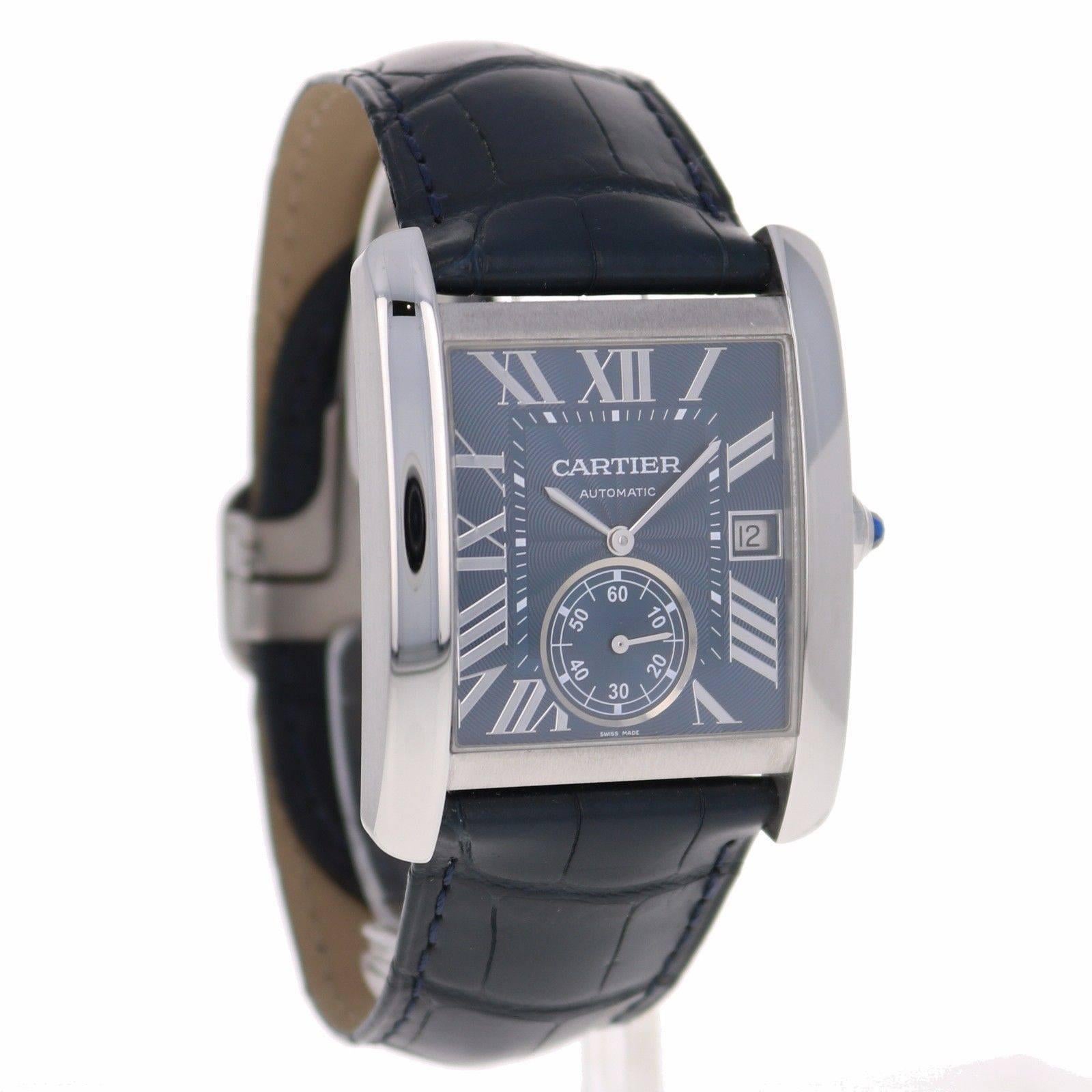 Women's or Men's Cartier Stainless Steel Tank MC Blue Dial Automatic Wristwatch