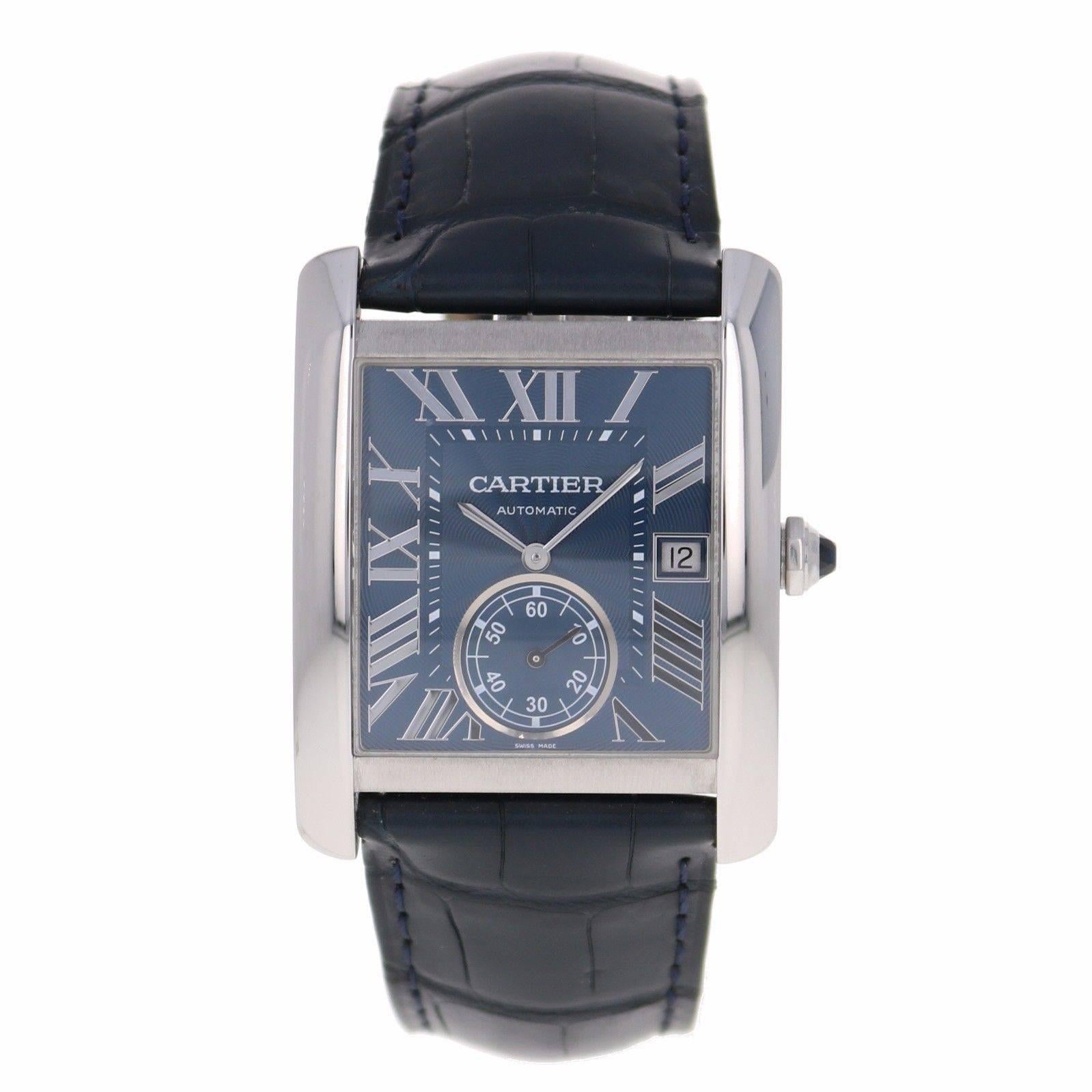 Cartier Stainless Steel Tank MC Blue Dial Automatic Wristwatch 1