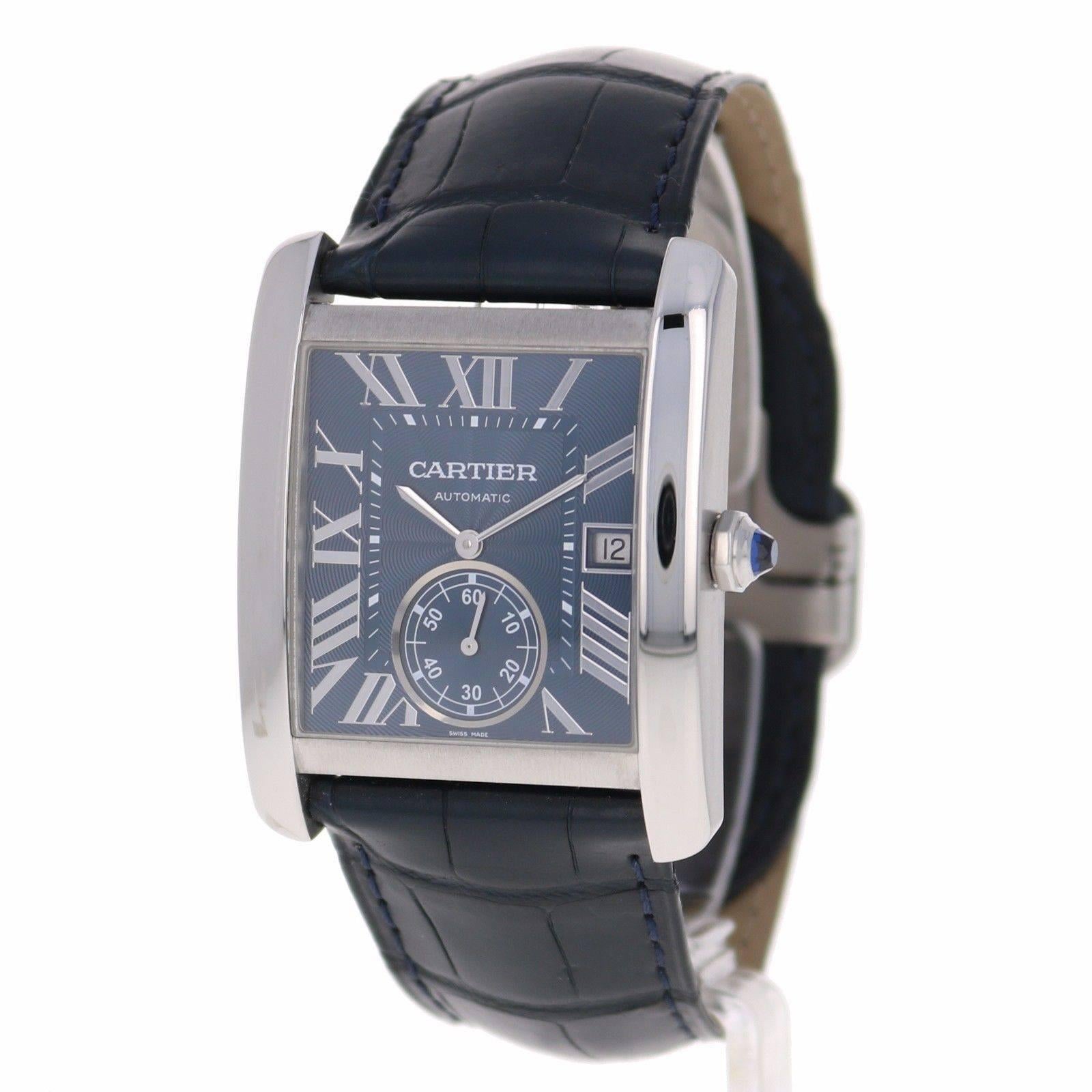 Cartier Stainless Steel Tank MC Blue Dial Automatic Wristwatch 3