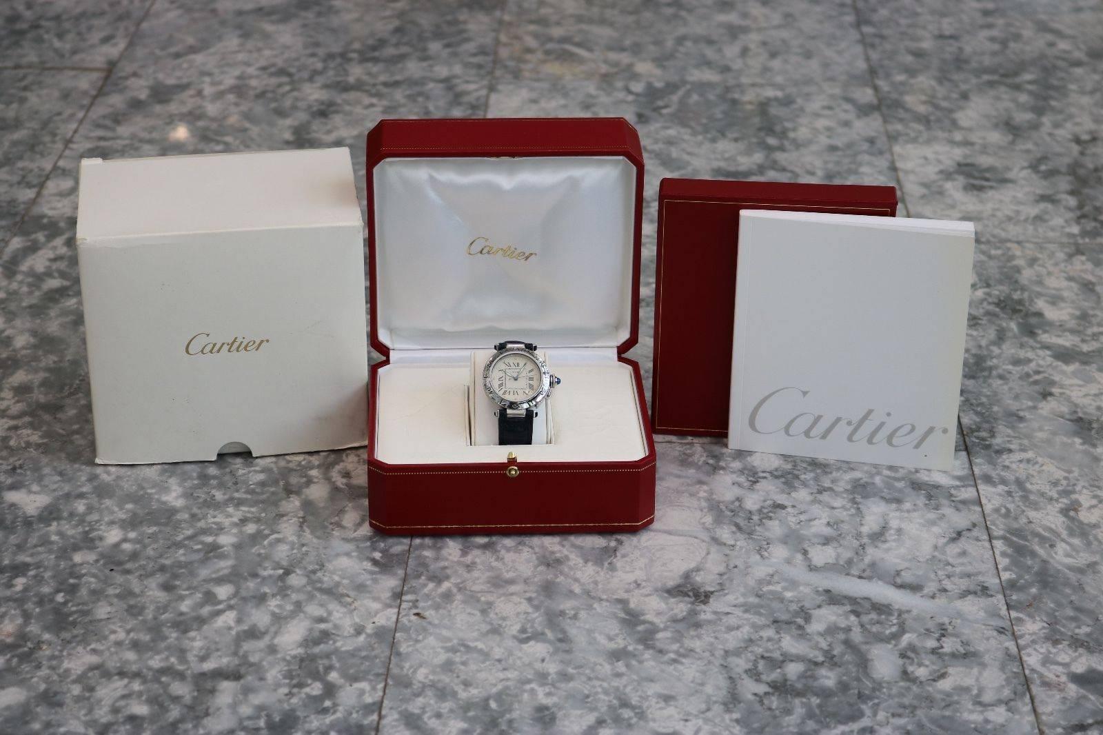 Cartier Stainless Steel Pasha Blue Strap Automatic Wristwatch In Excellent Condition In Los Angeles, CA