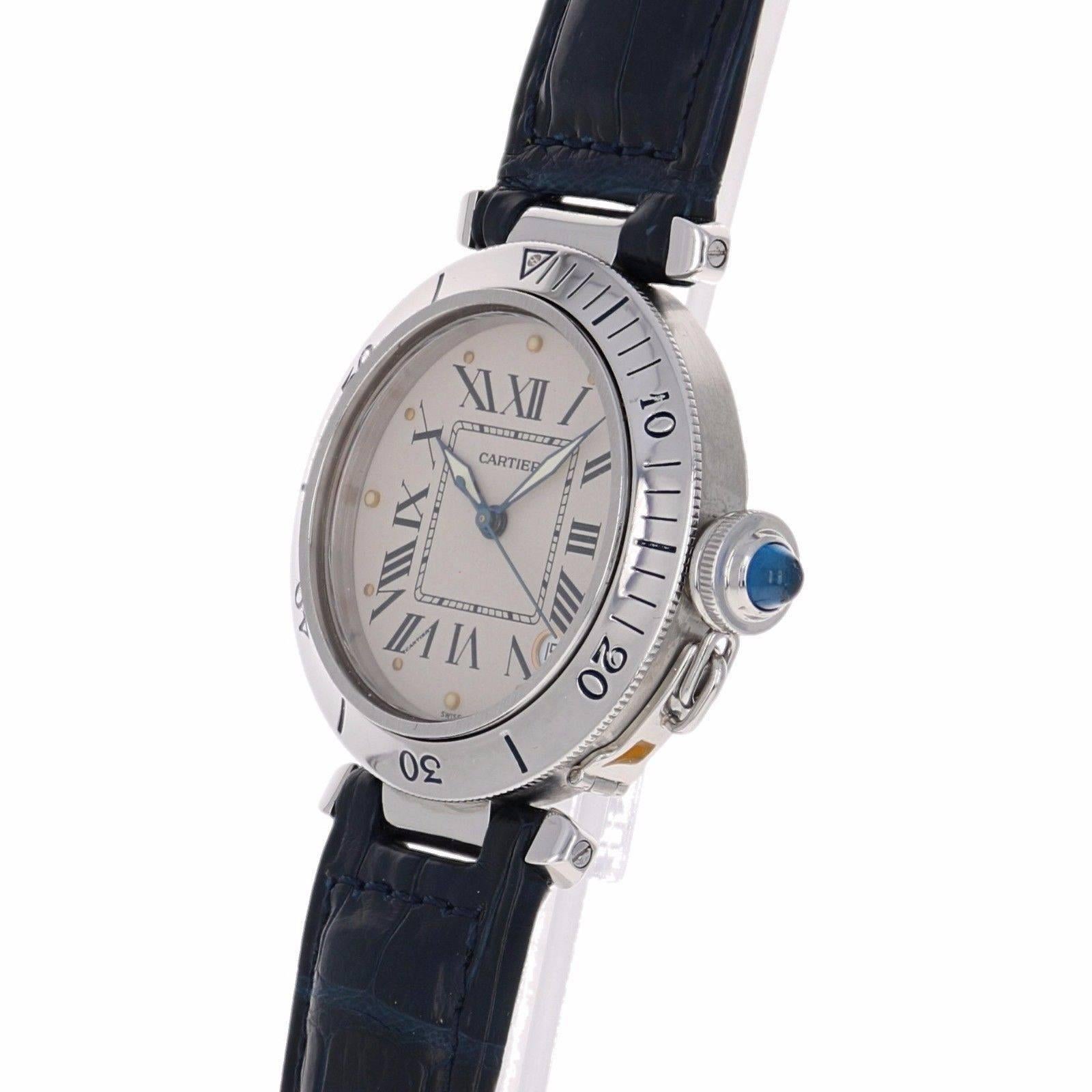 Cartier Stainless Steel Pasha Blue Strap Automatic Wristwatch 1