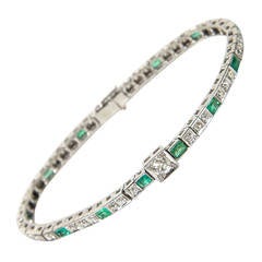 Vintage Art Deco Emerald Diamond Bracelet