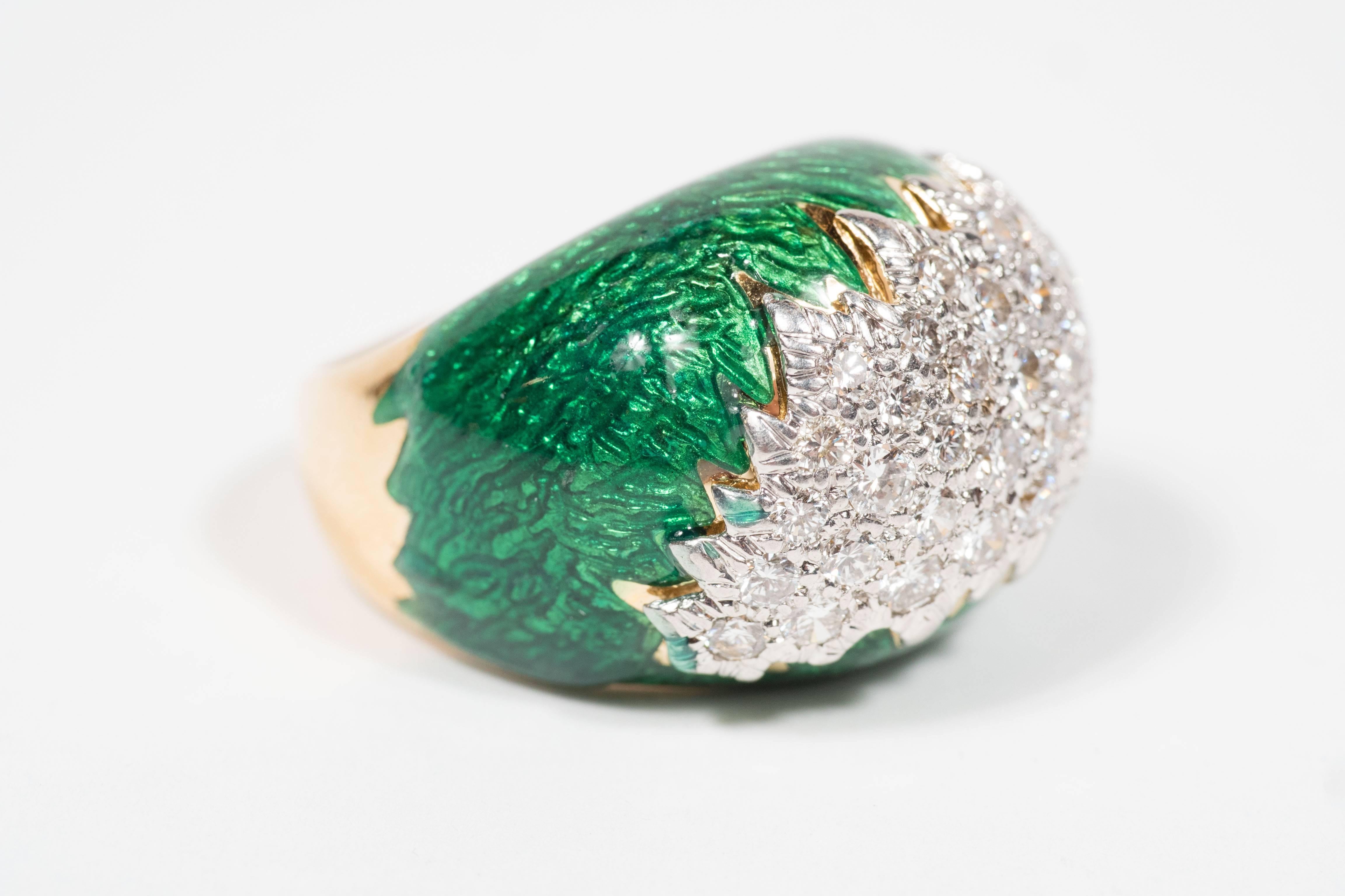 Mid-Century David Webb Enamel, Diamond, Gold and Platinum Ring In Excellent Condition In New York, NY