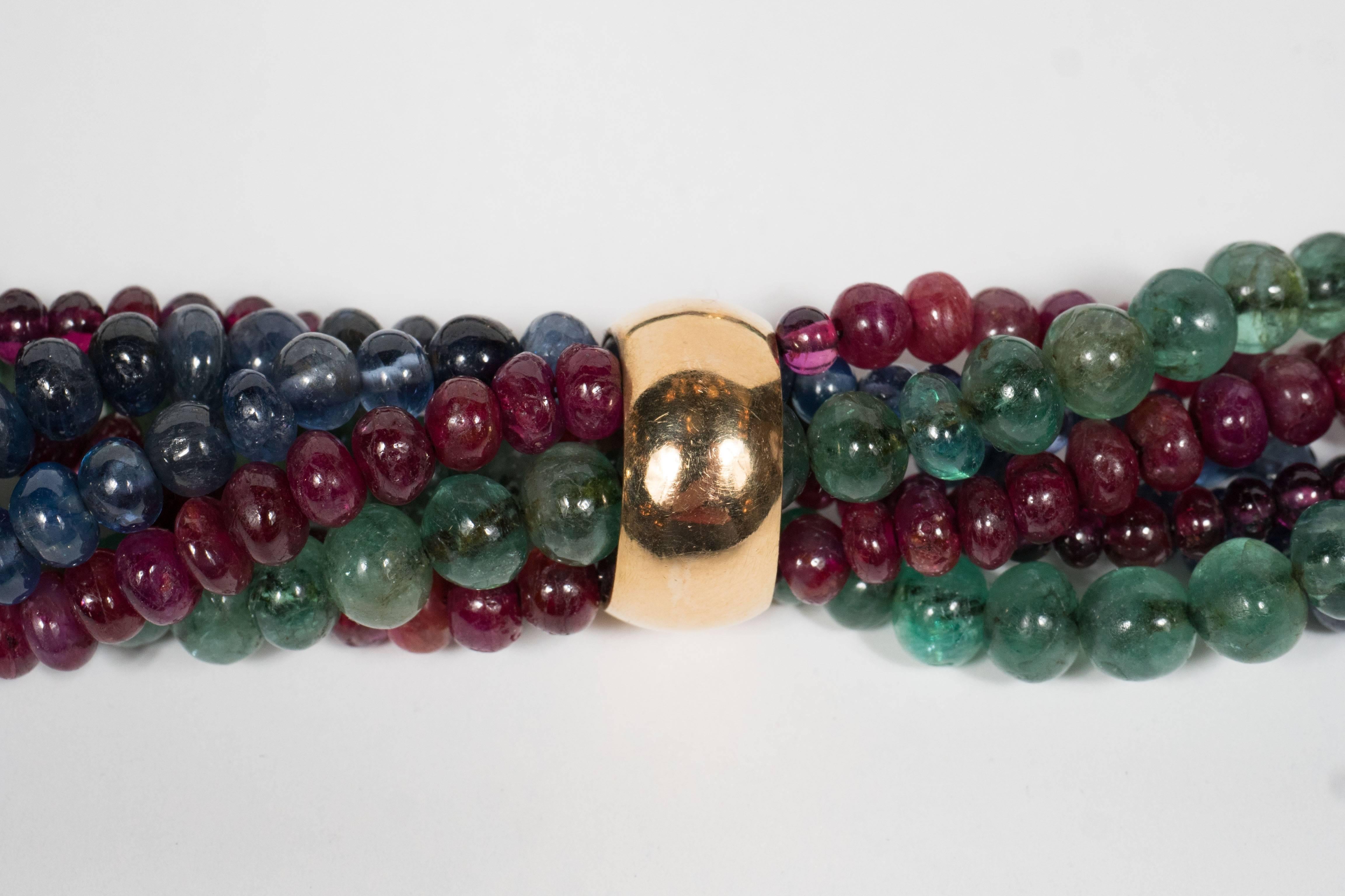 Exquisite French Mid-Century Sapphire Ruby Emerald Gold Necklace In Excellent Condition In New York, NY