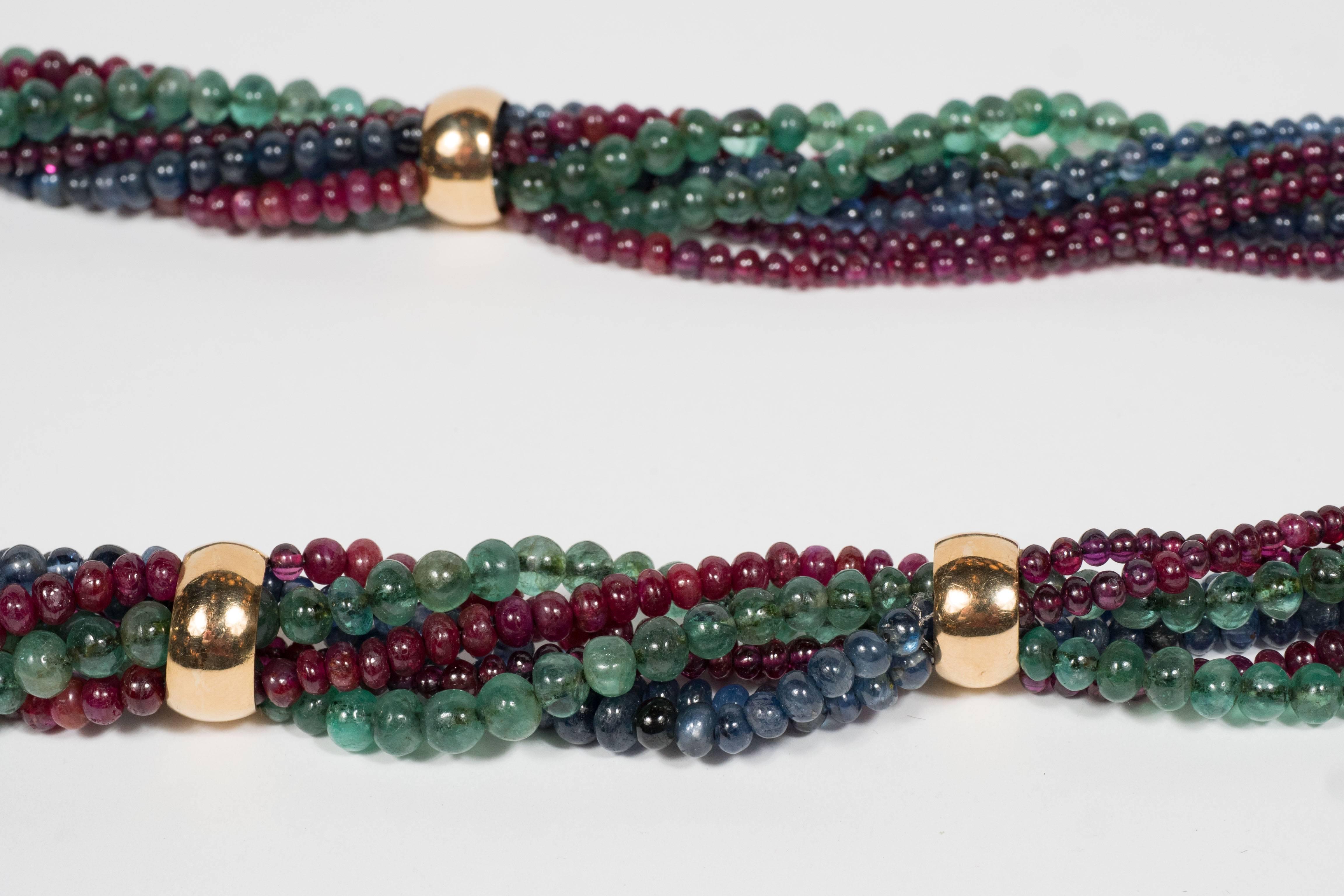 Women's Exquisite French Mid-Century Sapphire Ruby Emerald Gold Necklace