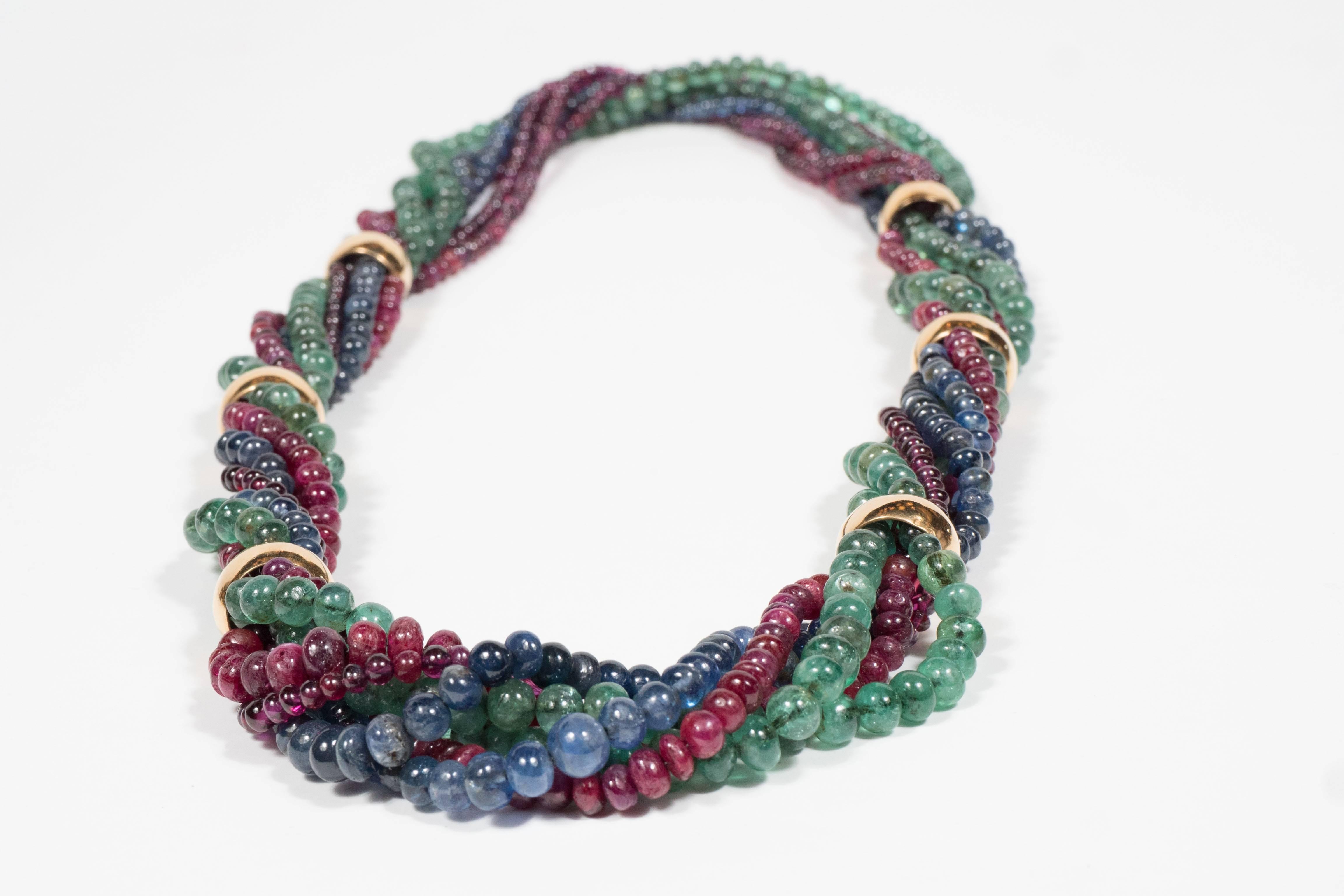 Exquisite French Mid-Century Sapphire Ruby Emerald Gold Necklace 2