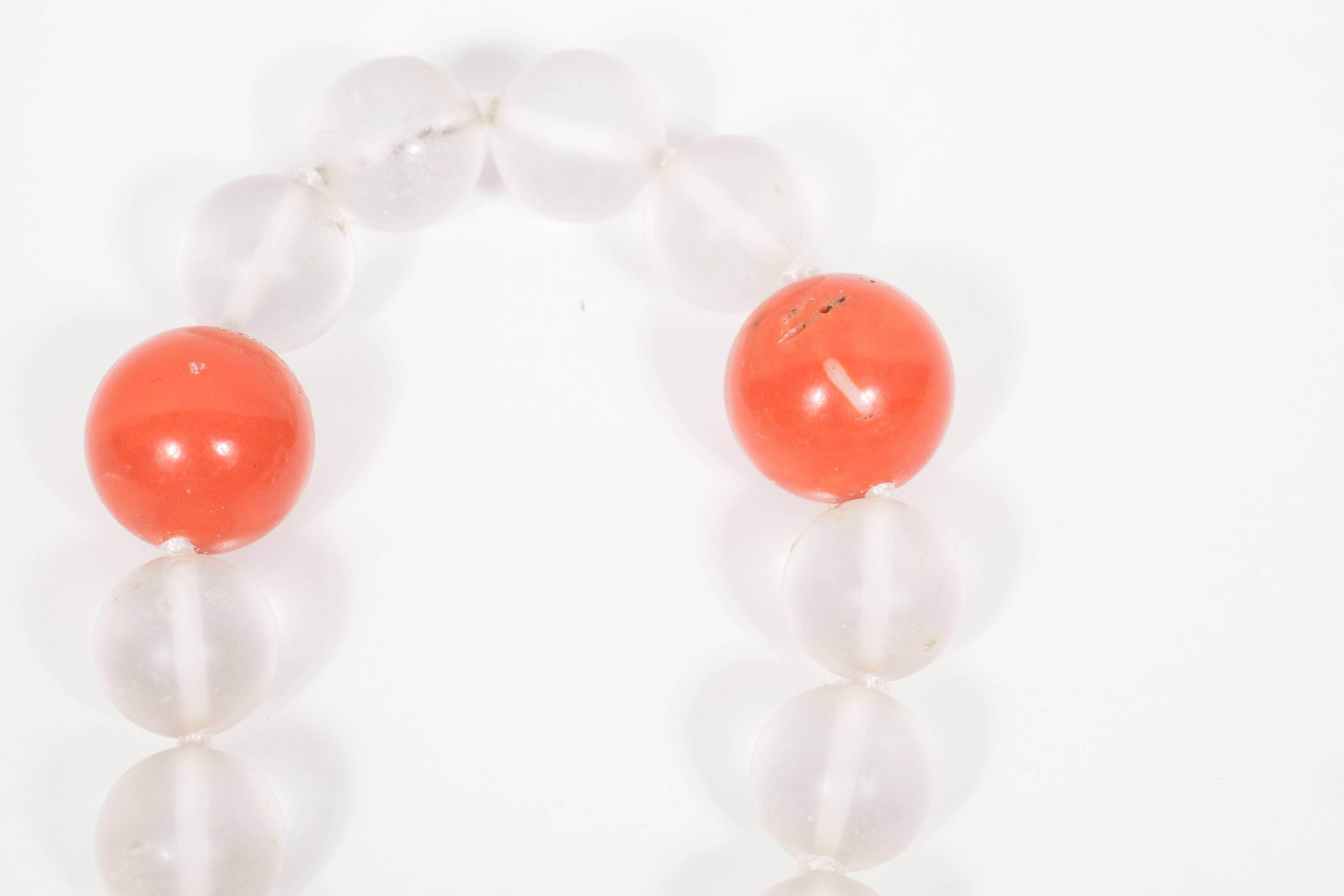 Magnificent Mid-century Rock crystal and Coral Necklace In Excellent Condition In New York, NY