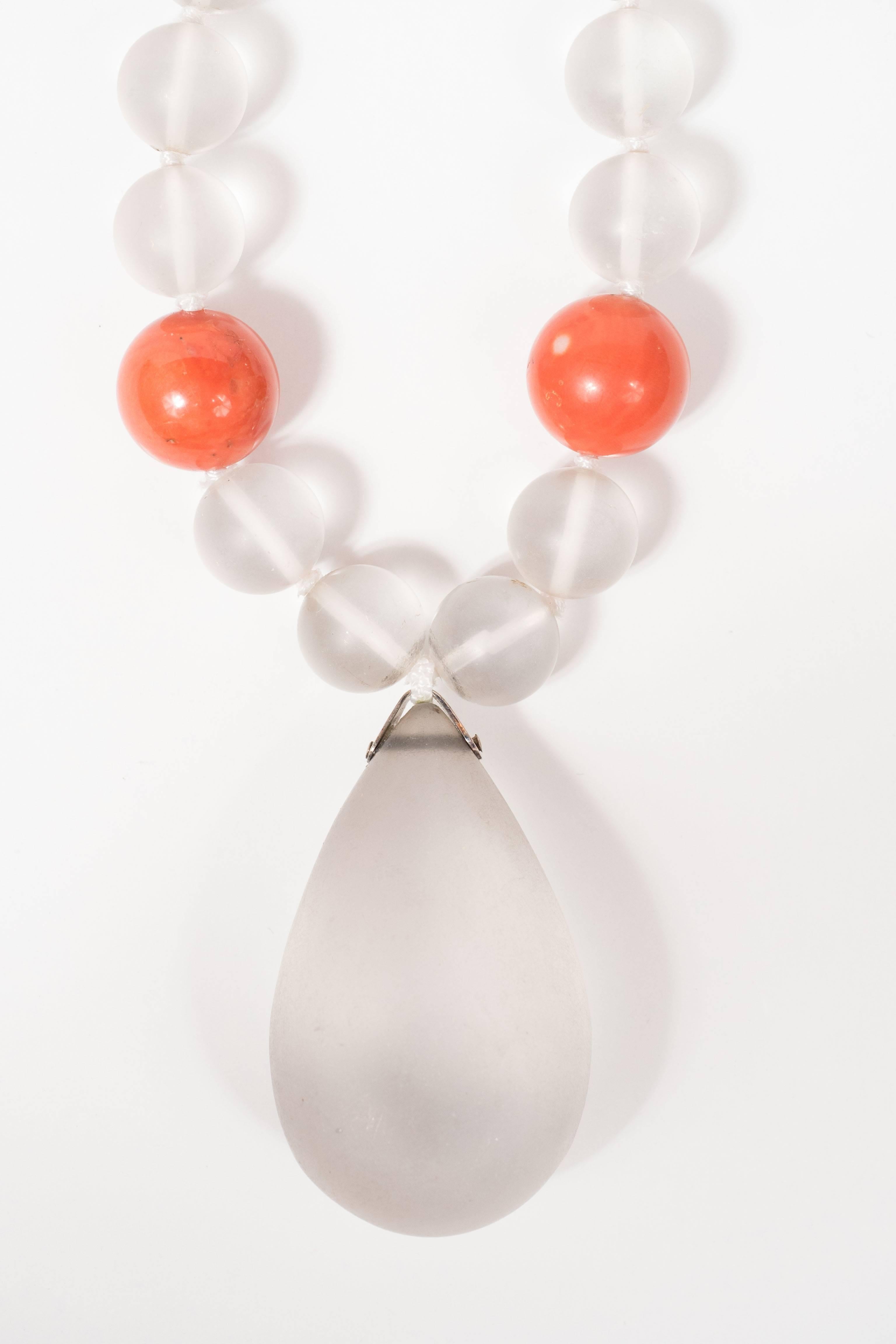 Magnificent Mid-century Rock crystal and Coral Necklace 2
