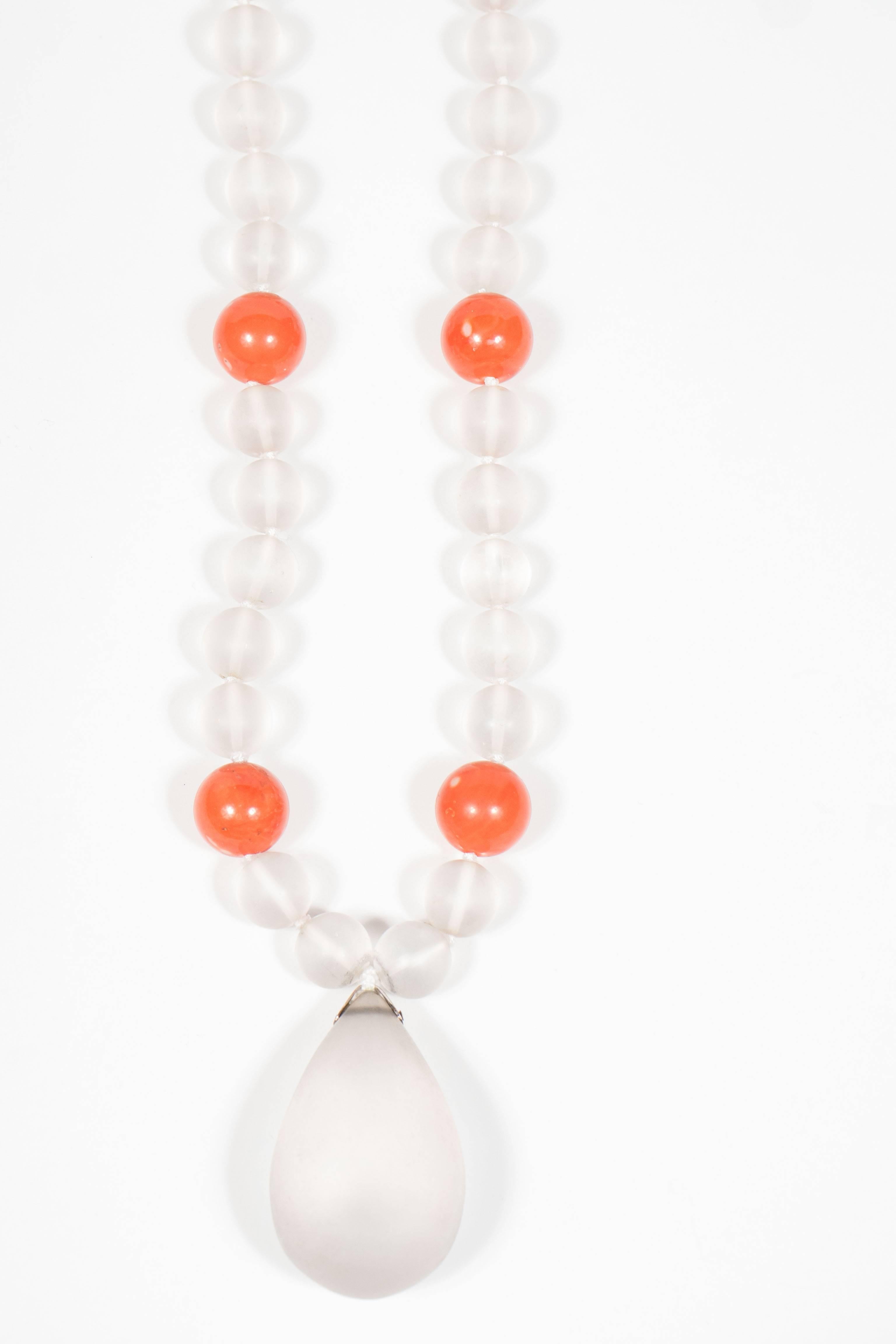 Magnificent Mid-century Rock crystal and Coral Necklace 3