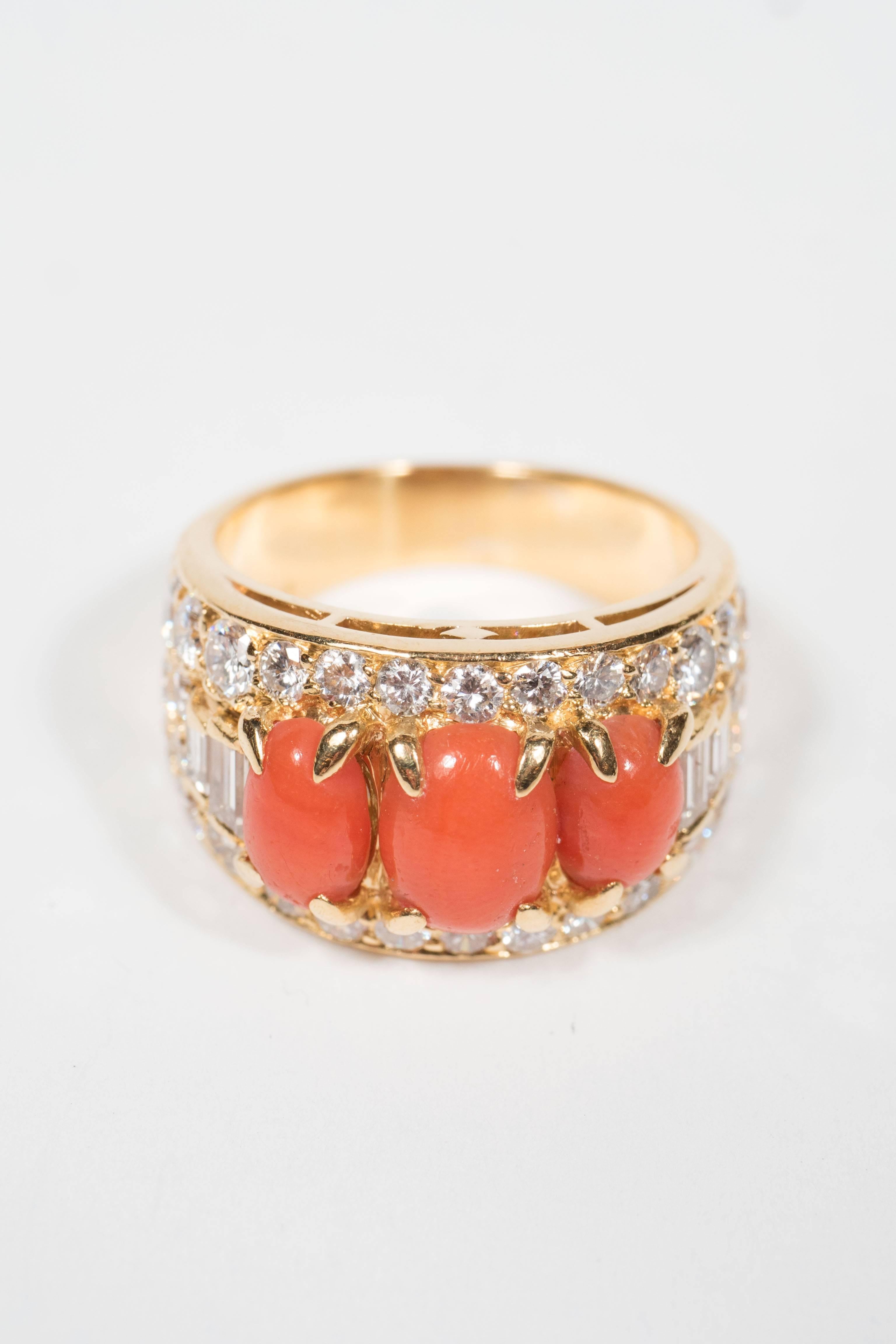 Women's Bulgari Mid-Century Modernist Coral Diamond Gold Ring