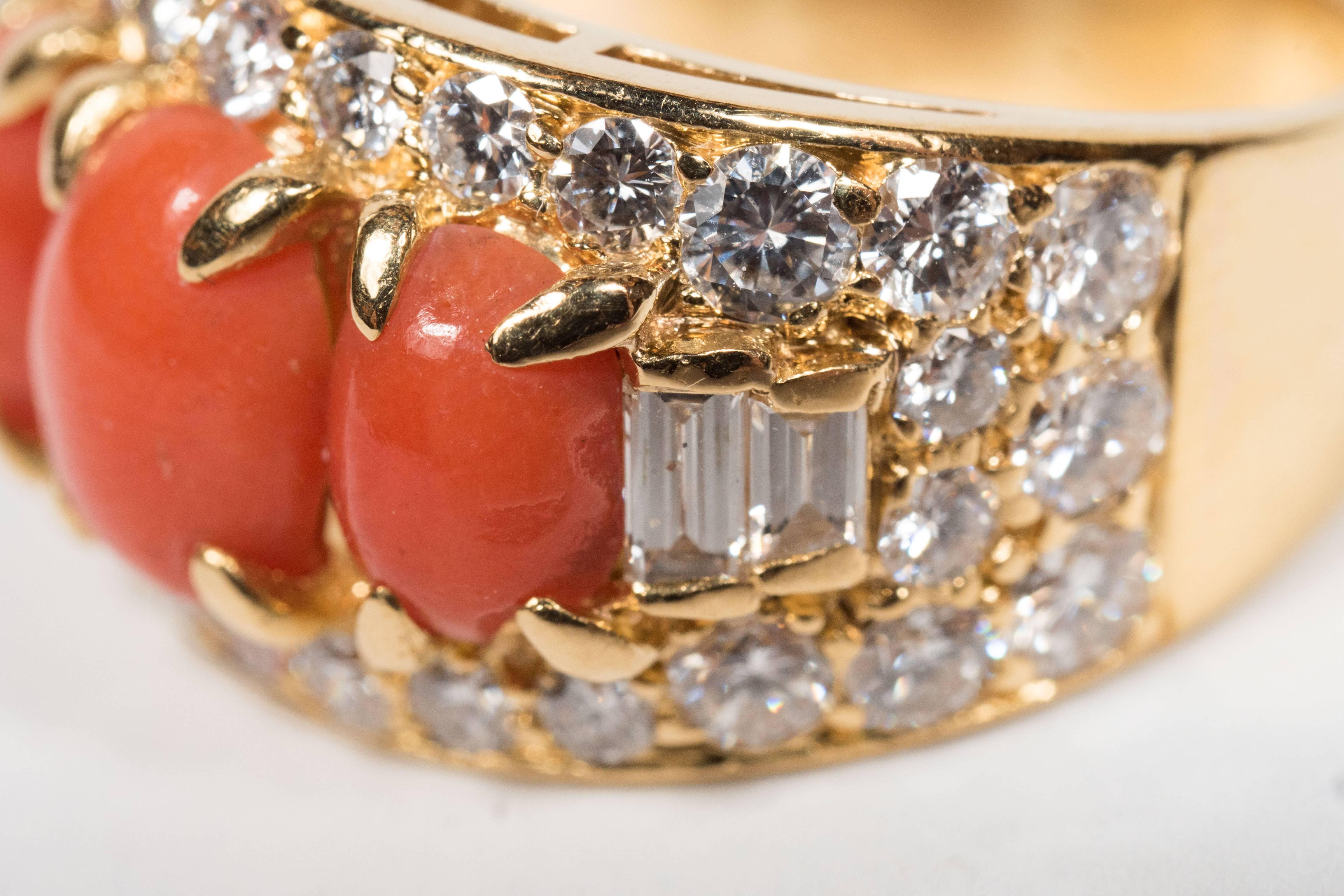 Bulgari Mid-Century Modernist Coral Diamond Gold Ring 3