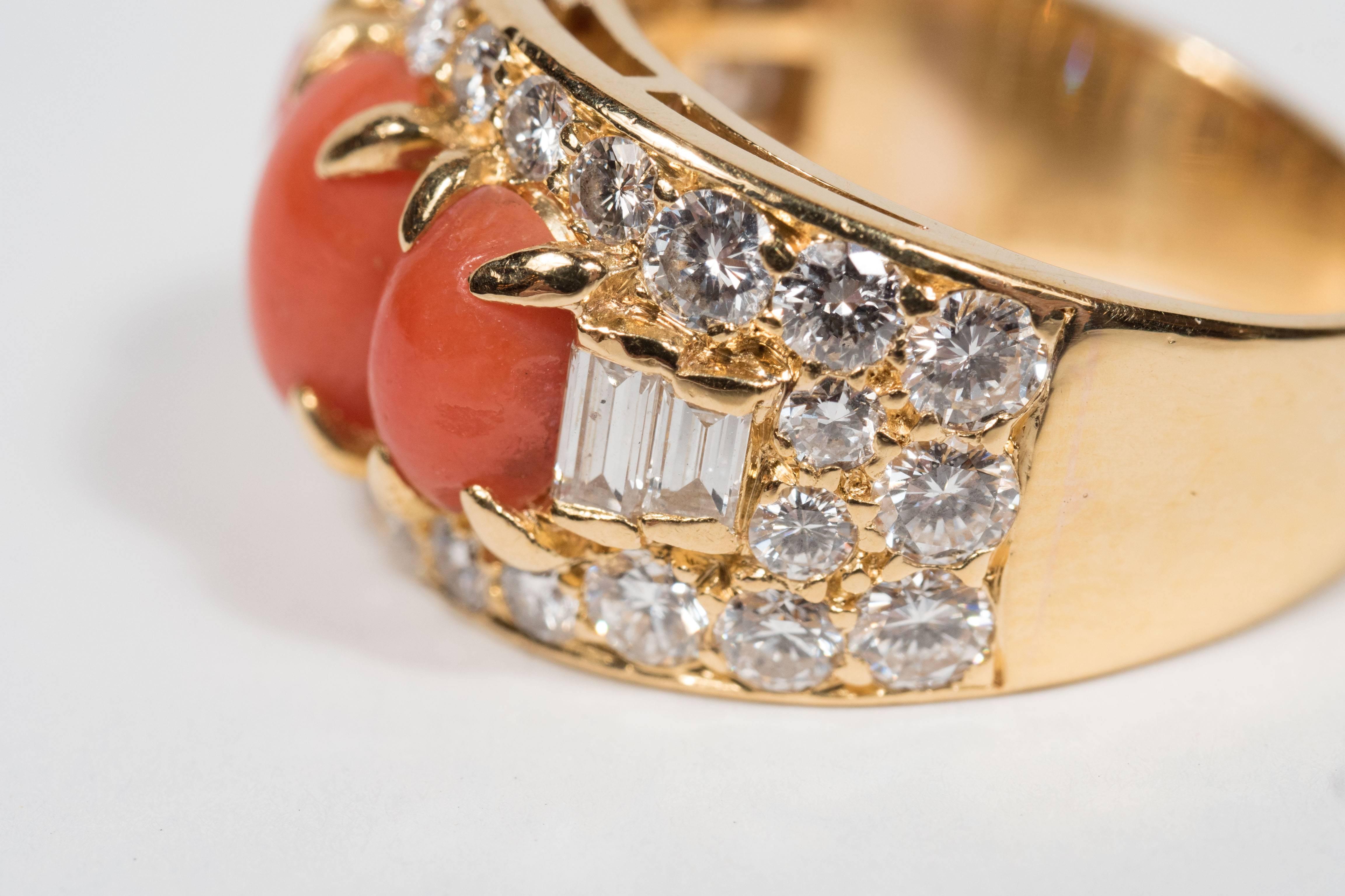 Bulgari Mid-Century Modernist Coral Diamond Gold Ring 4