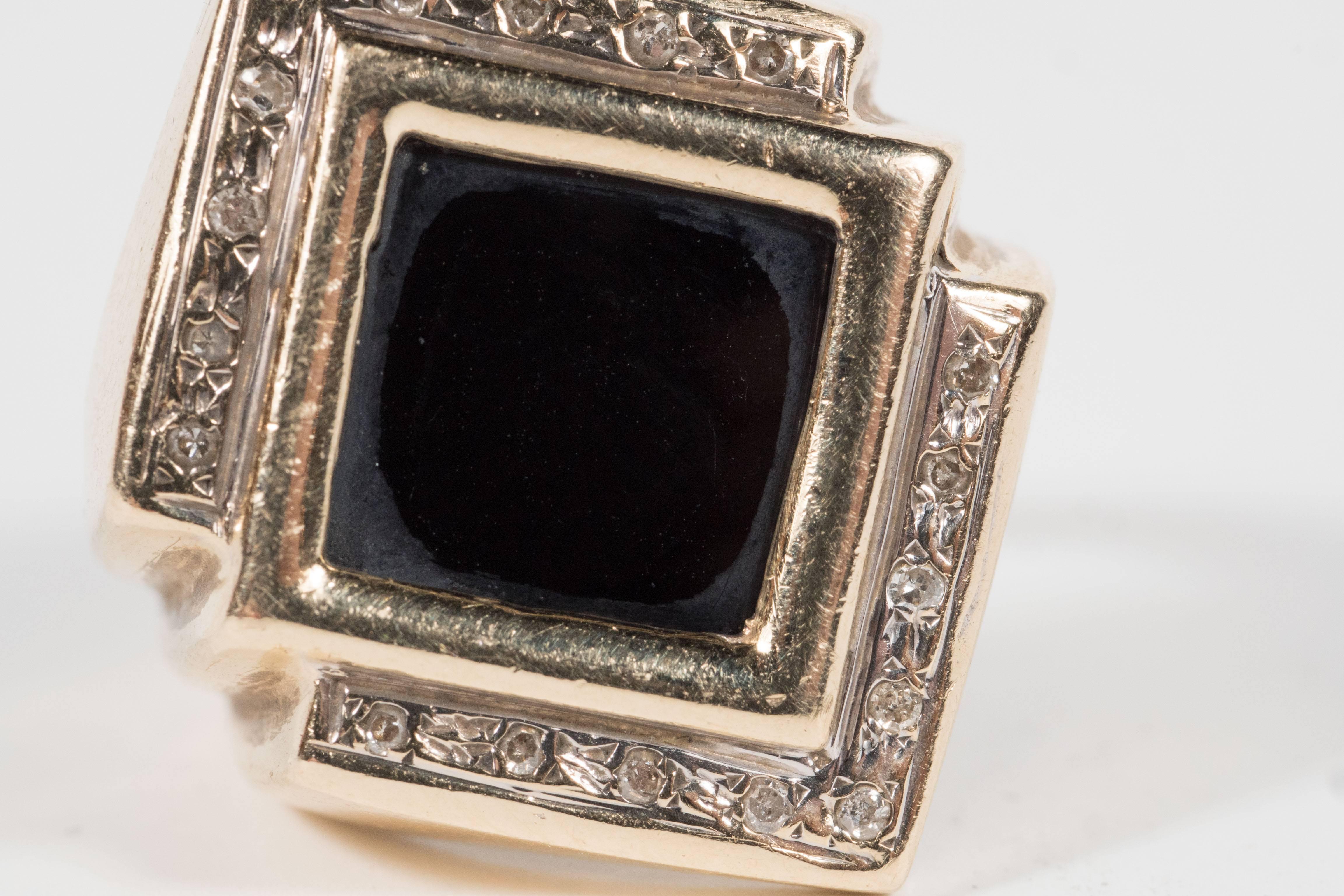 Women's Black Onyx Diamond Gold Ring