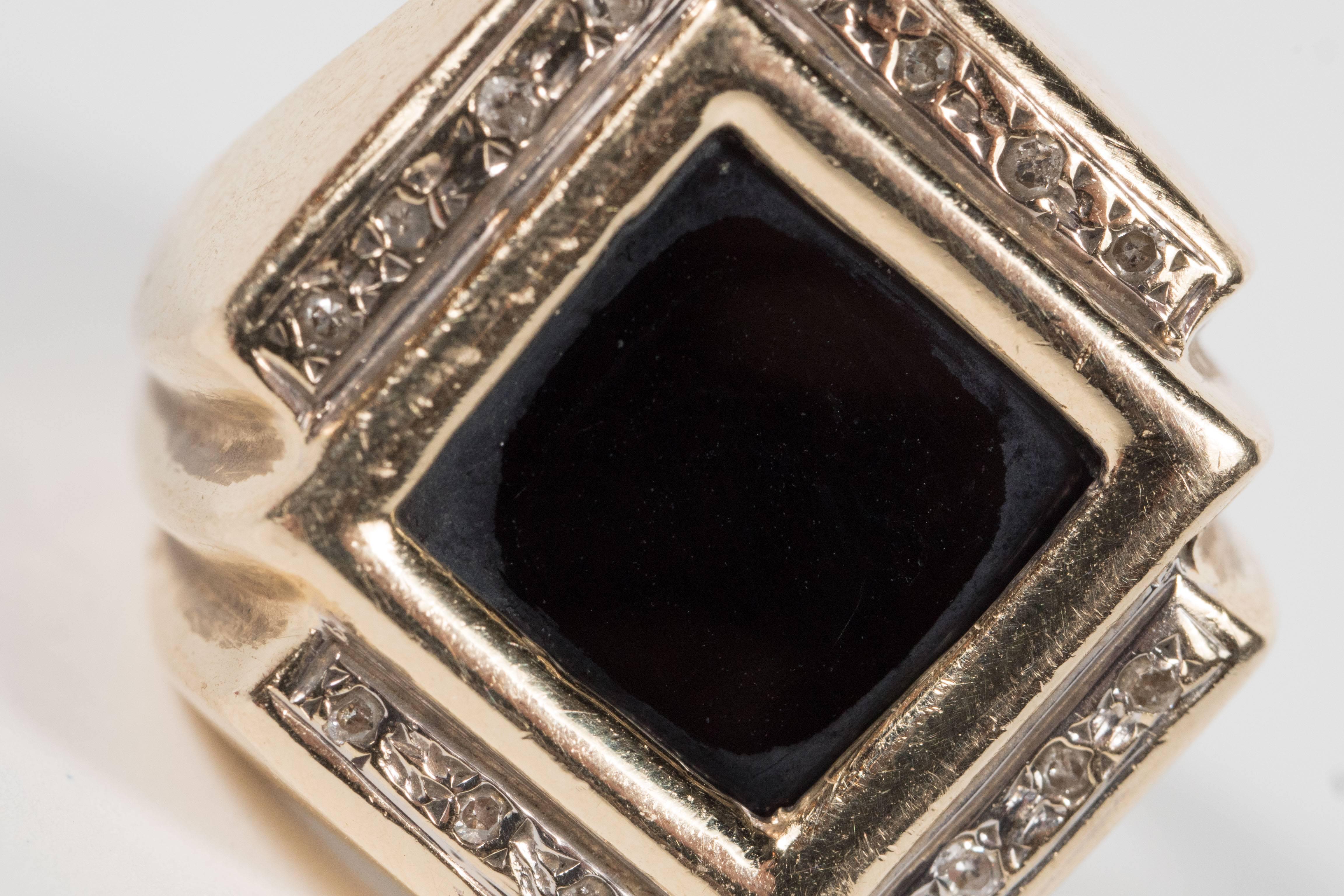 Black Onyx Diamond Gold Ring 1