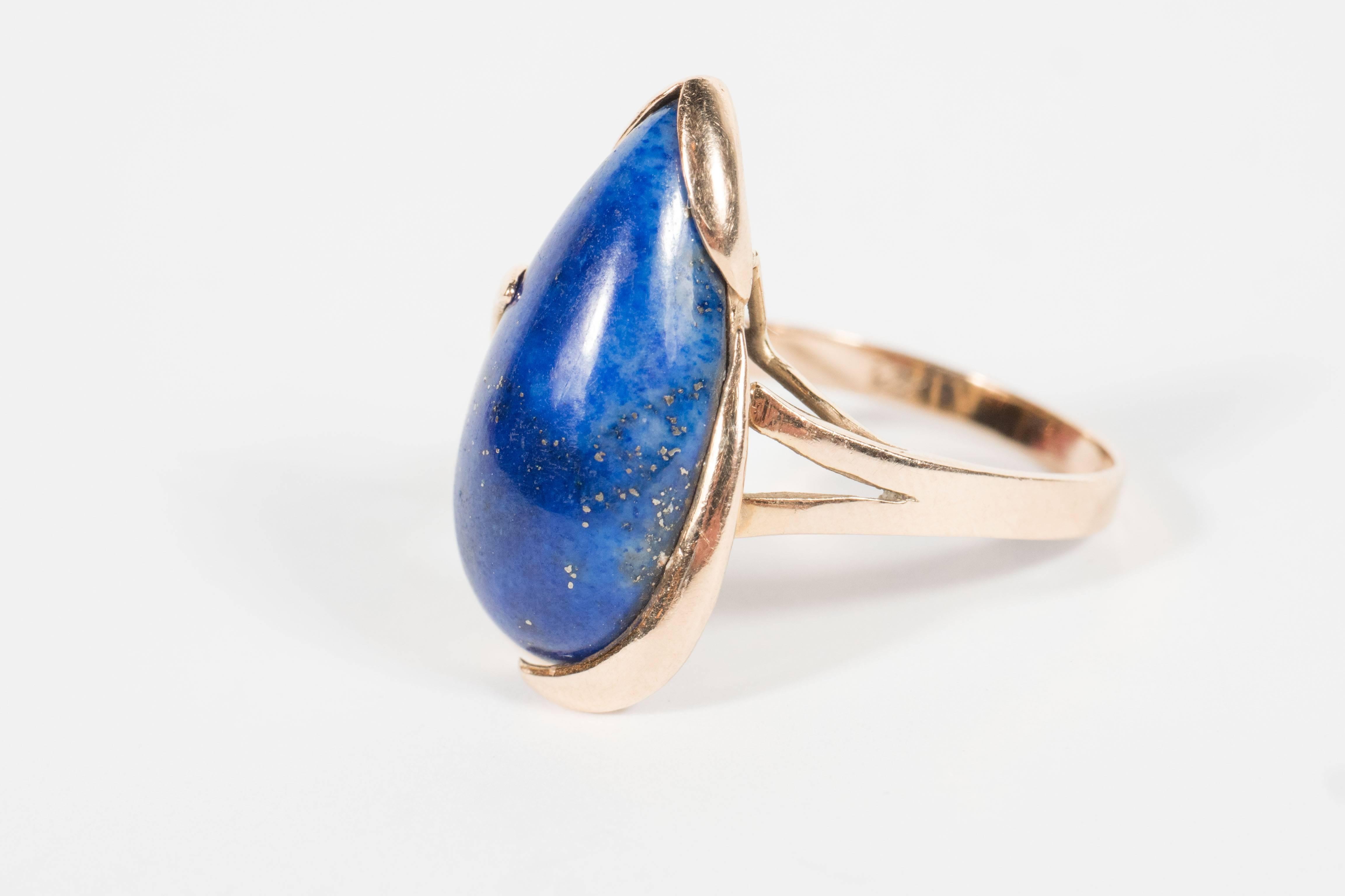 Mid-Century Modernist Lapis Lazuli Gold Ring 2