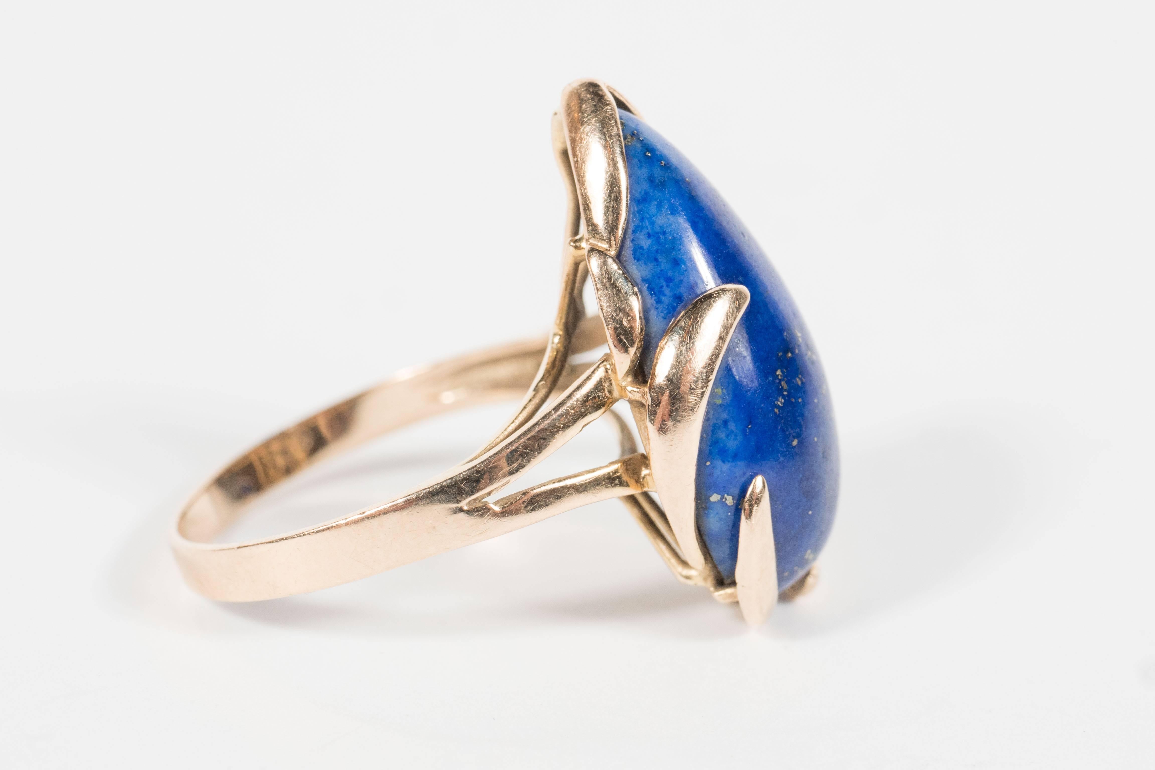 Women's Mid-Century Modernist Lapis Lazuli Gold Ring