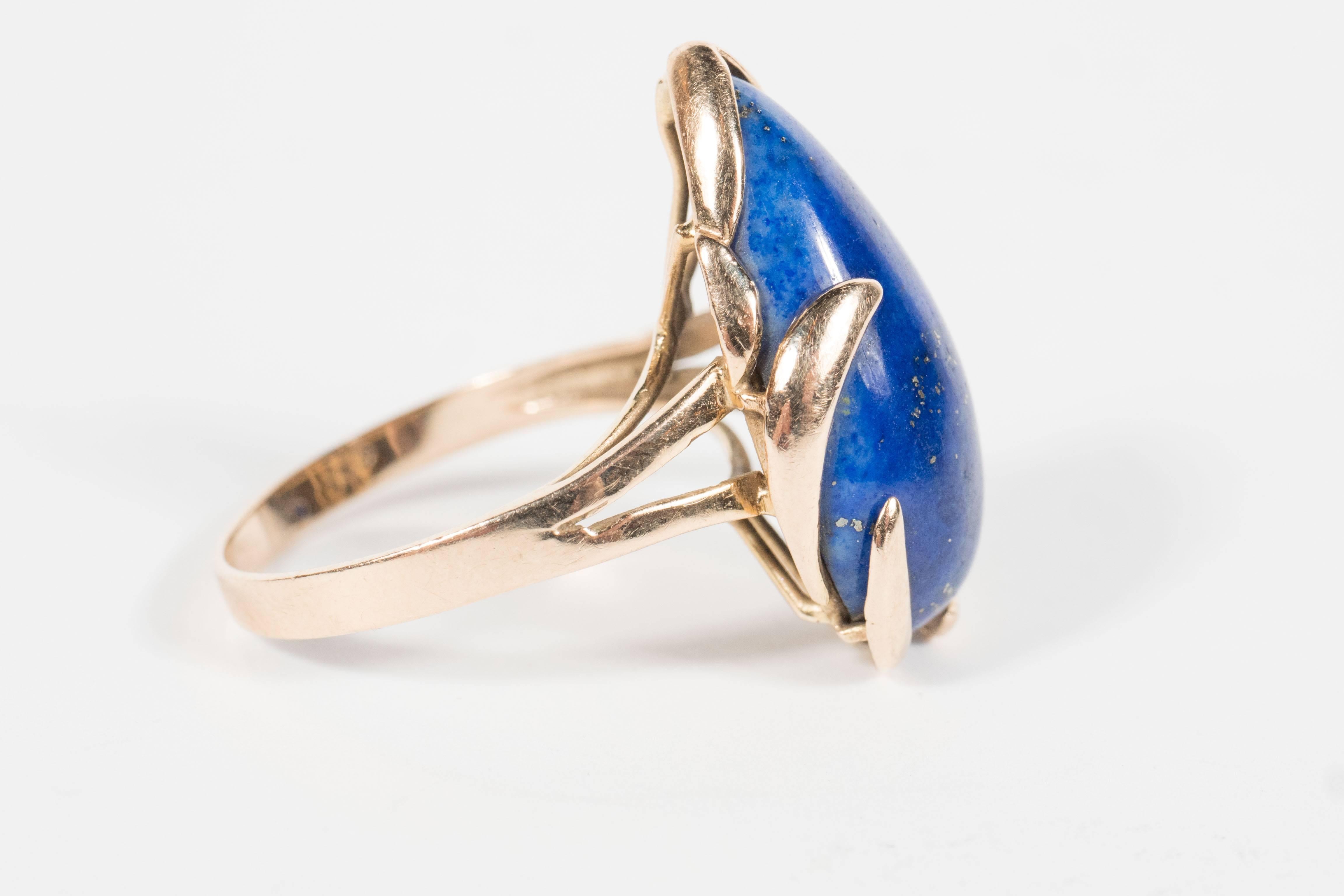 Mid-Century Modernist Lapis Lazuli Gold Ring 1