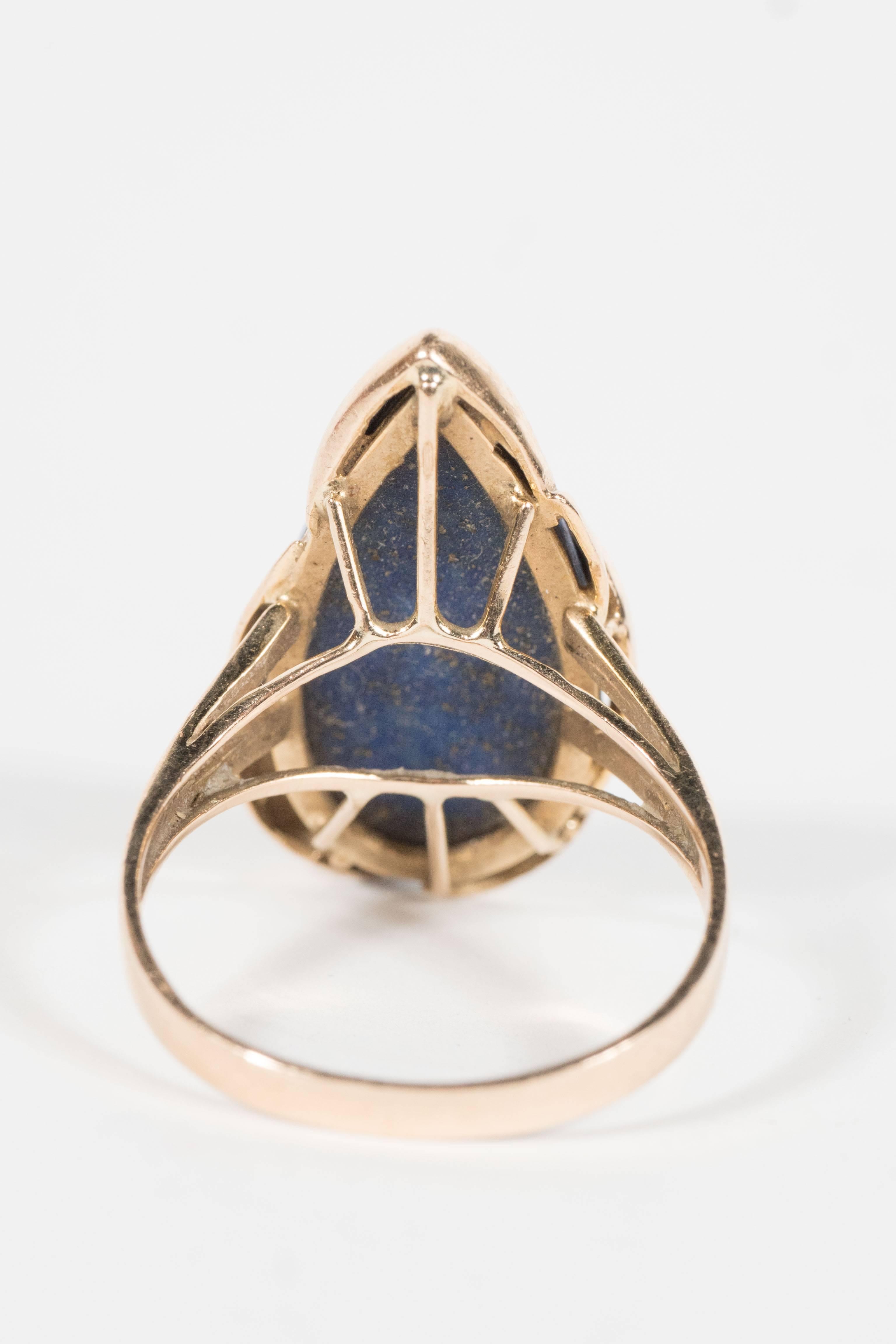 Mid-Century Modernist Lapis Lazuli Gold Ring 3