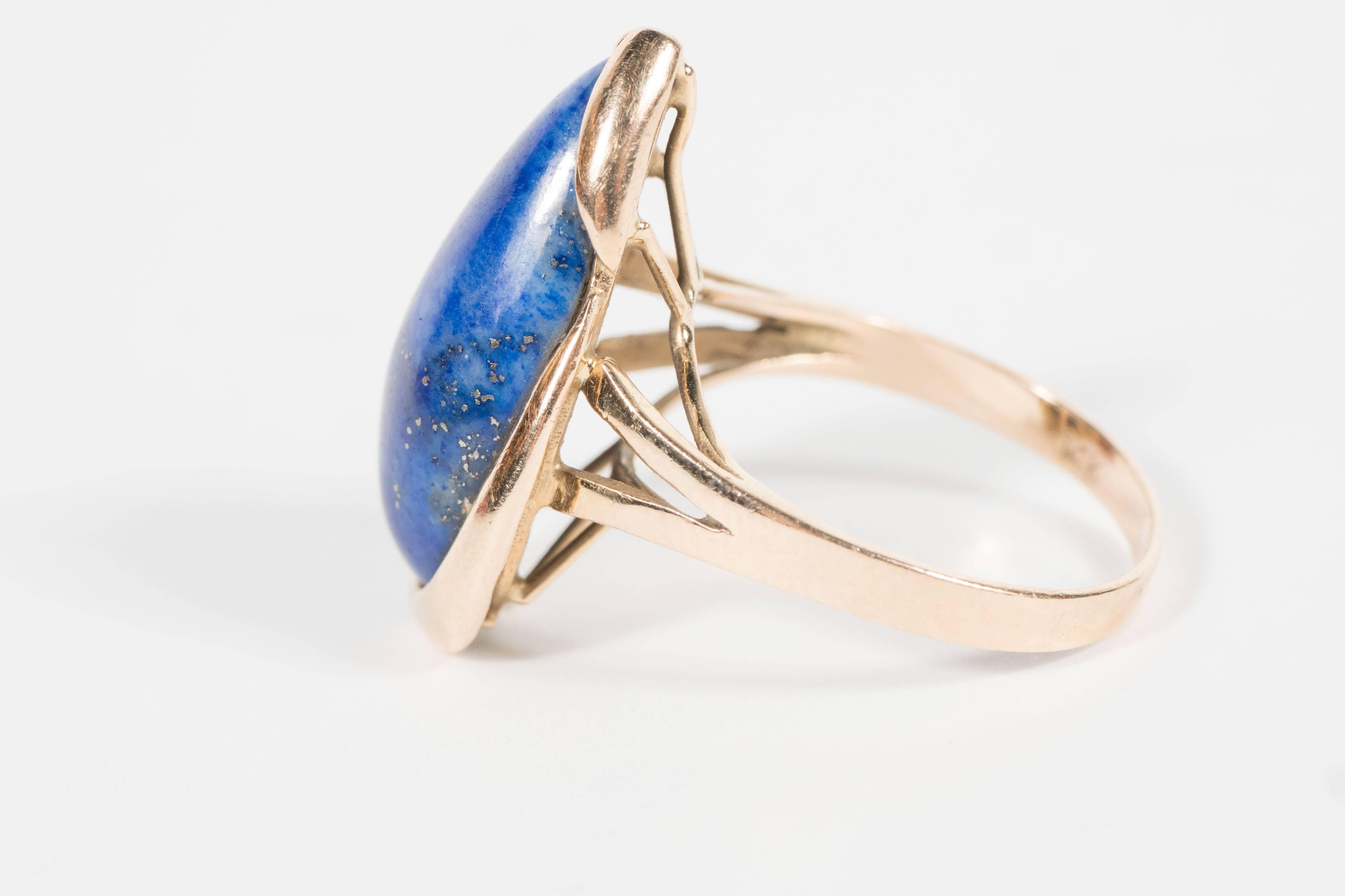 Mid-Century Modernist Lapis Lazuli Gold Ring 4