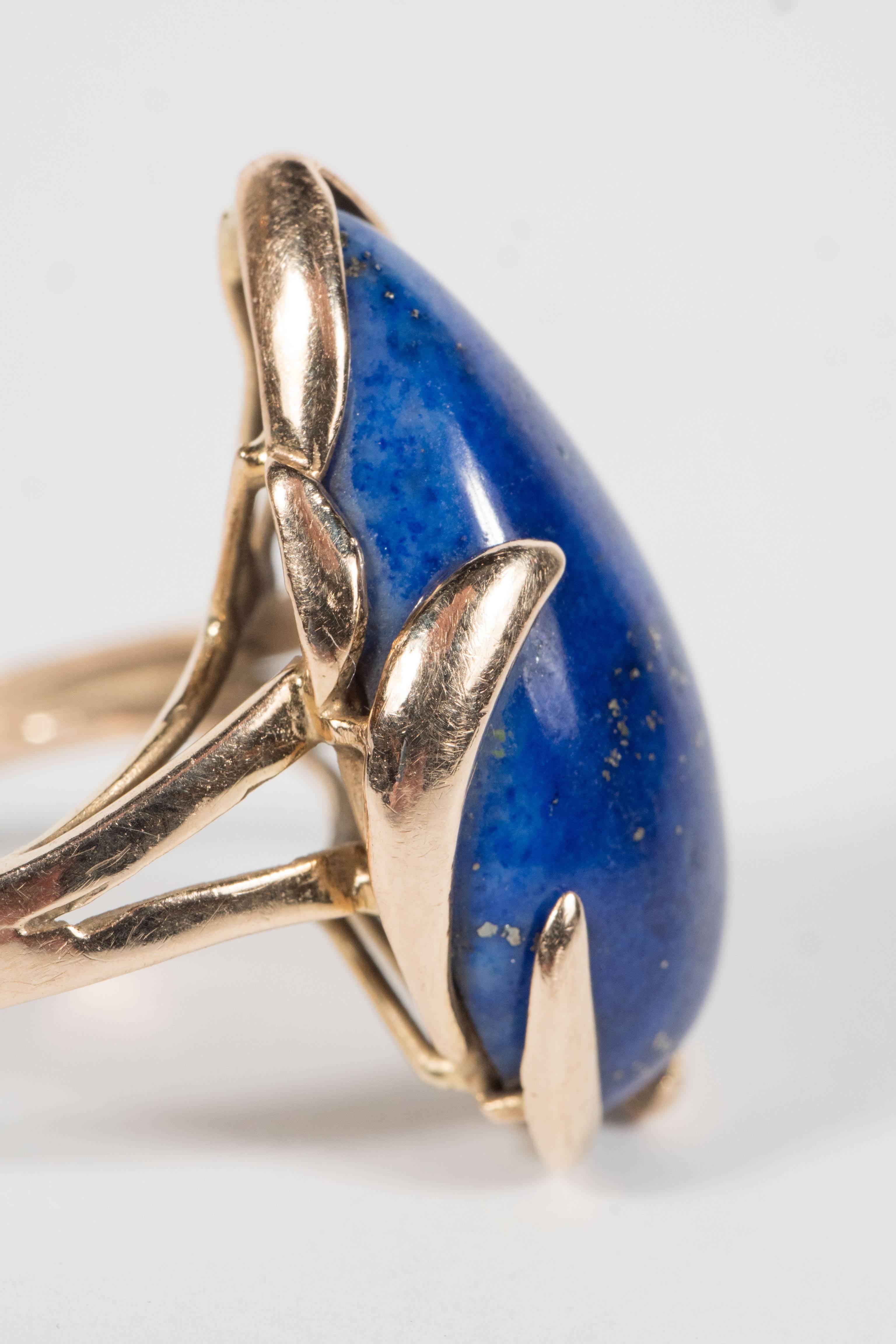 Mid-Century Modernist Lapis Lazuli Gold Ring 5